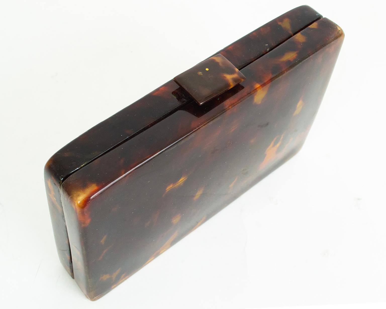 Deco Tortoiseshell Clutch Minaudière with Suede Carrying Sleeve – Saigon, 1930s  In Good Condition For Sale In Tucson, AZ