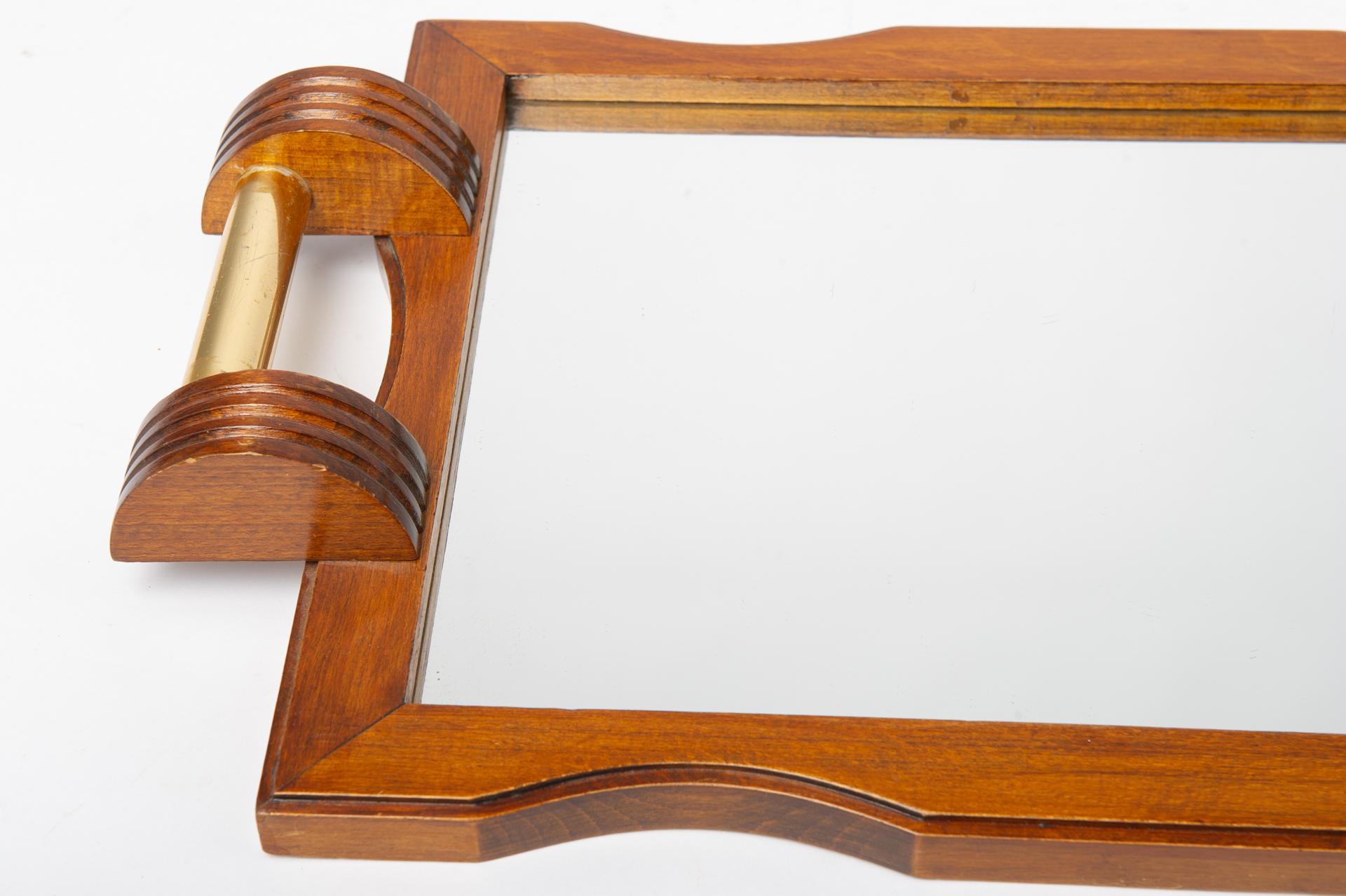 Fruitwood Art Déco  Tray in Wood with Mirror For Sale