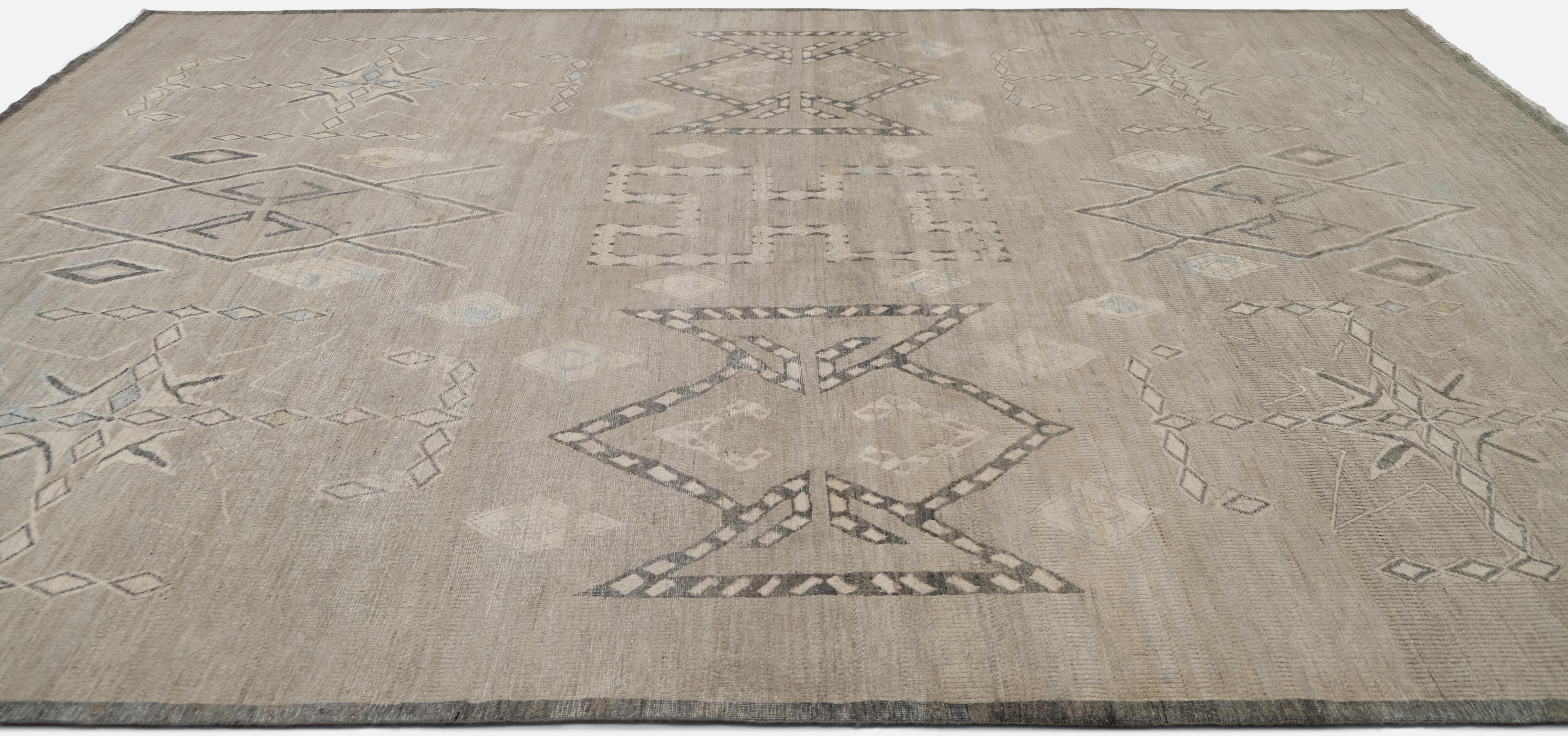 Deco Stammeskunst Neutraler Wollteppich 9'11''x14' (Art déco) im Angebot