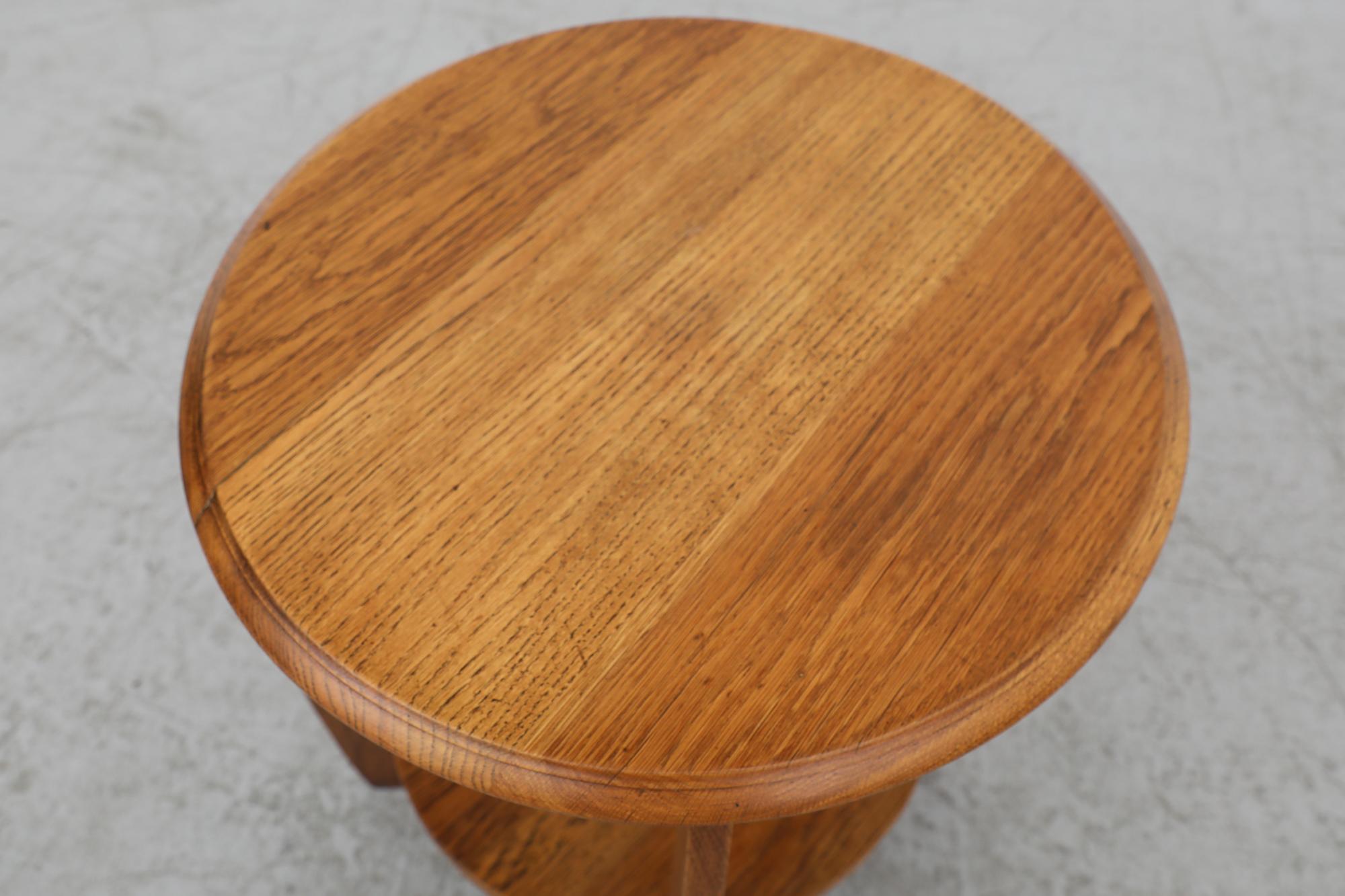 Deco Two Tiered Light Oak Round Side Table or Plant Stand In Good Condition In Los Angeles, CA