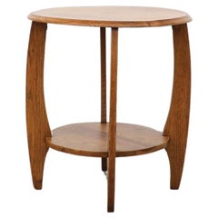 Deco Two Tiered Light Oak Round Side Table or Plant Stand