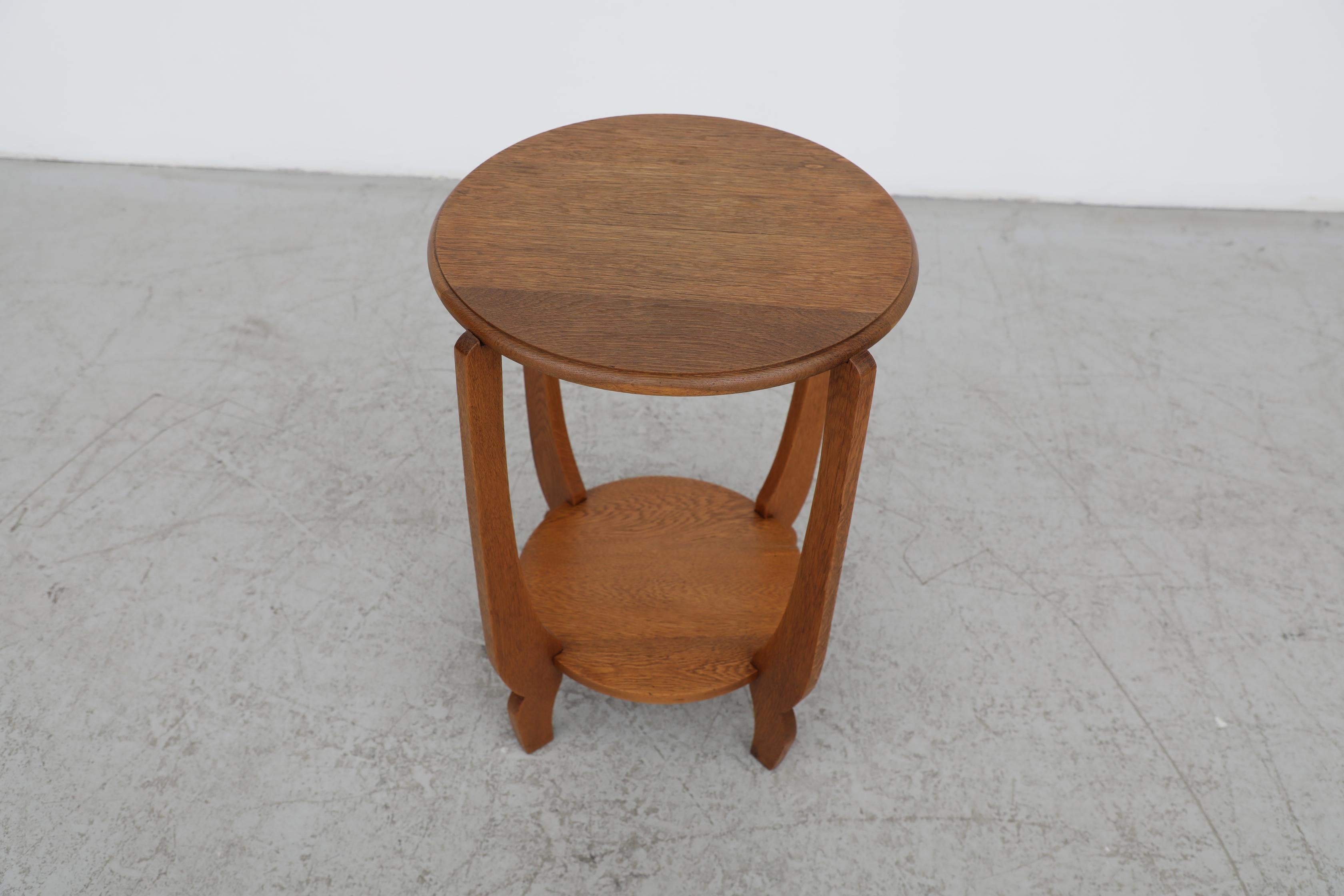 Mid-20th Century Deco Two-Tiered Round Oak Side Table