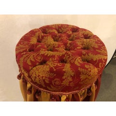 Hollywood Regency Upholstered Tufted Red and Gilt Decorated Ottoman or Footstool