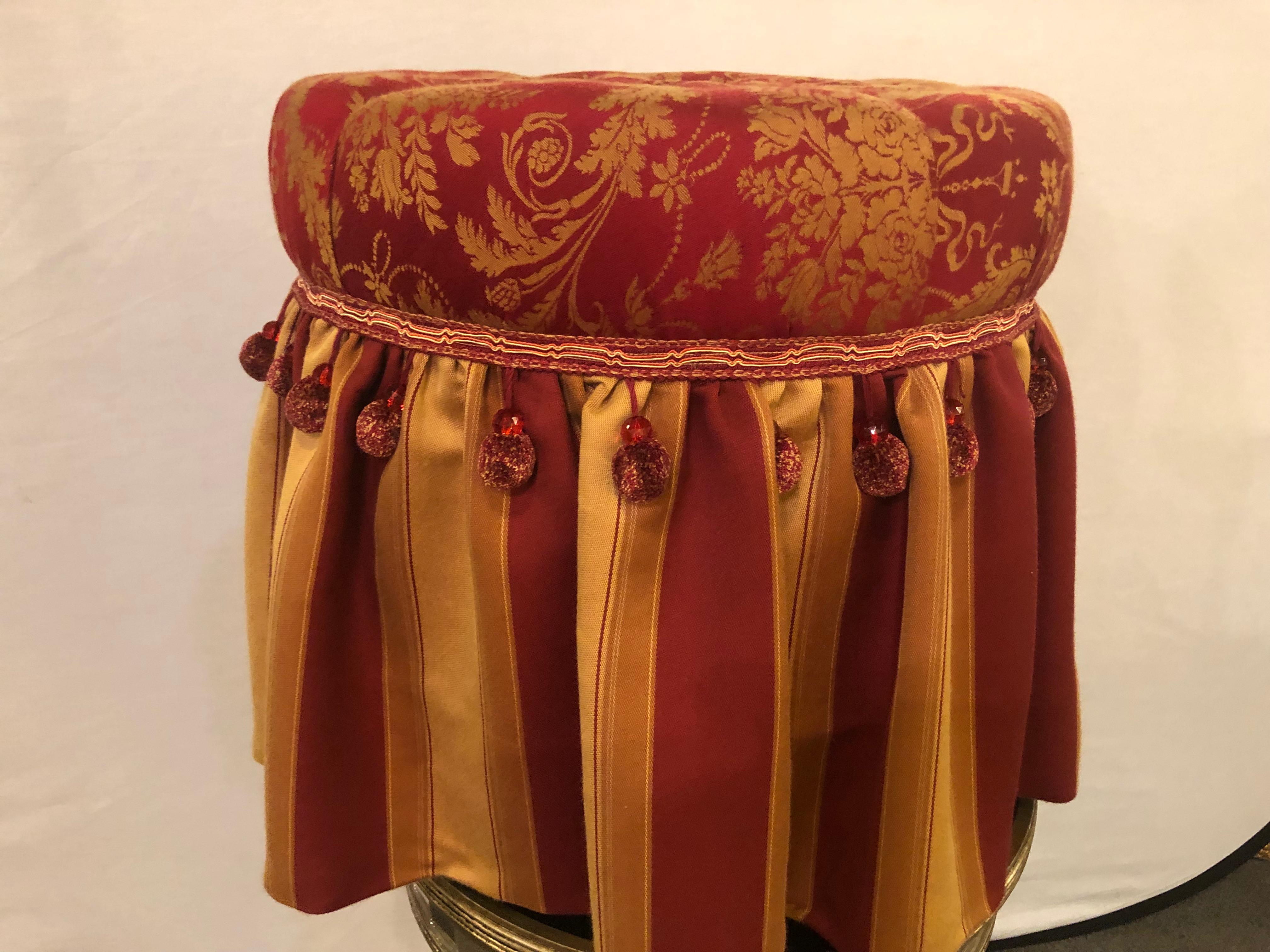 Deco Upholstered Tufted Red and Gilt Decorated Ottoman or Footstool In Good Condition In Stamford, CT