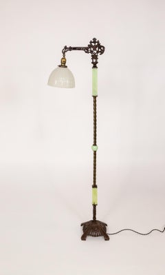 Deco Uranium Glass & Iron Bridge Floor Lamp