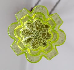 Deco Uranium Textured Lime Glass Step Flush Mount