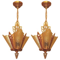 Deco Vintage Ceiling Lights with 3 Amber Slip Shades