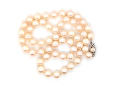 Deco Vintage Pearl Necklace 6.5mm Pearl 14K 16 Inch Pink/White Strand of Pearls