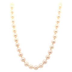 Deco Vintage Pearl Necklace 6.5mm Pearl 14K 16 Inch Pink/White Strand of Pearls