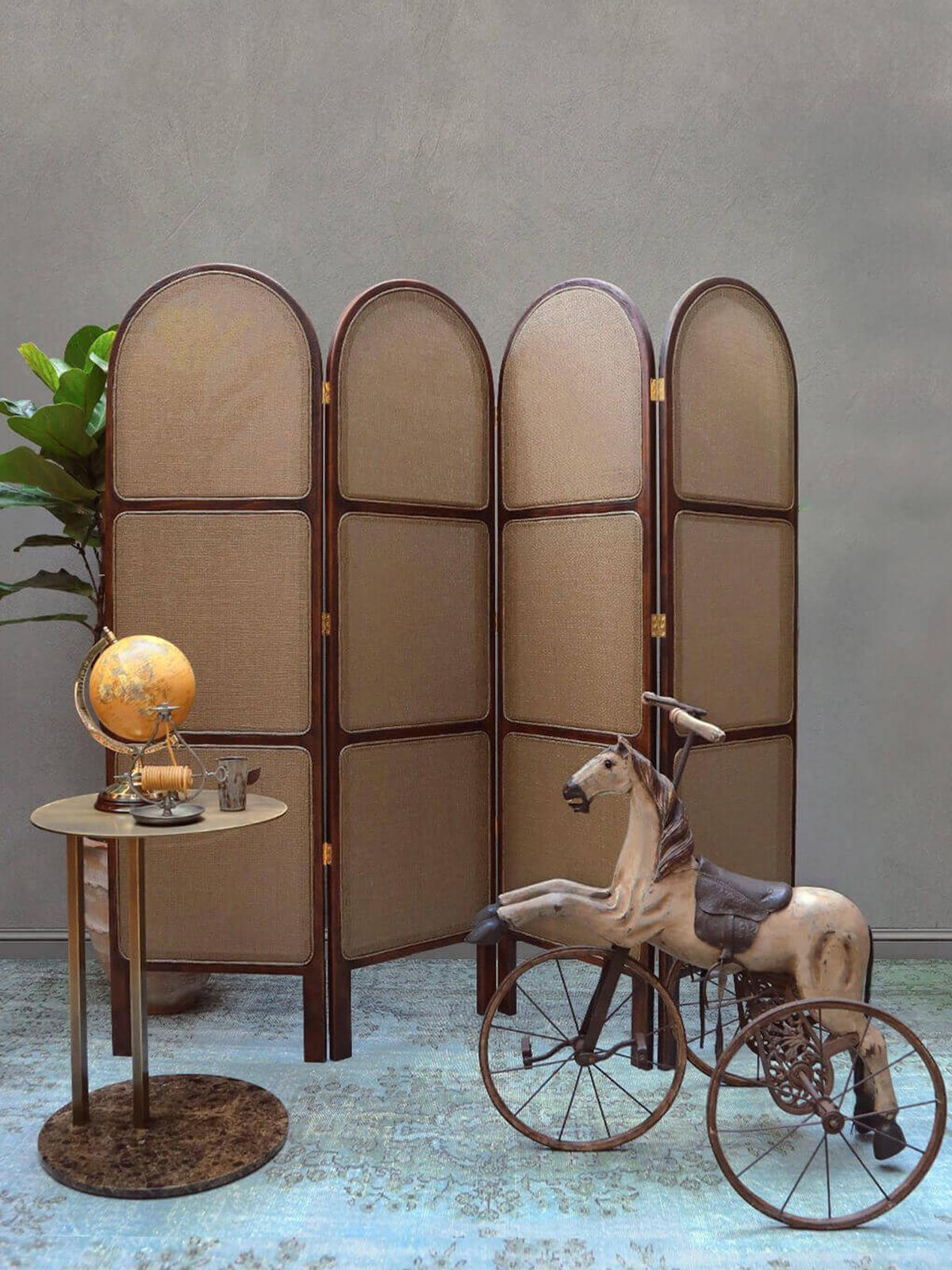 Upholstery Deco Wooden Folding Screen For Sale