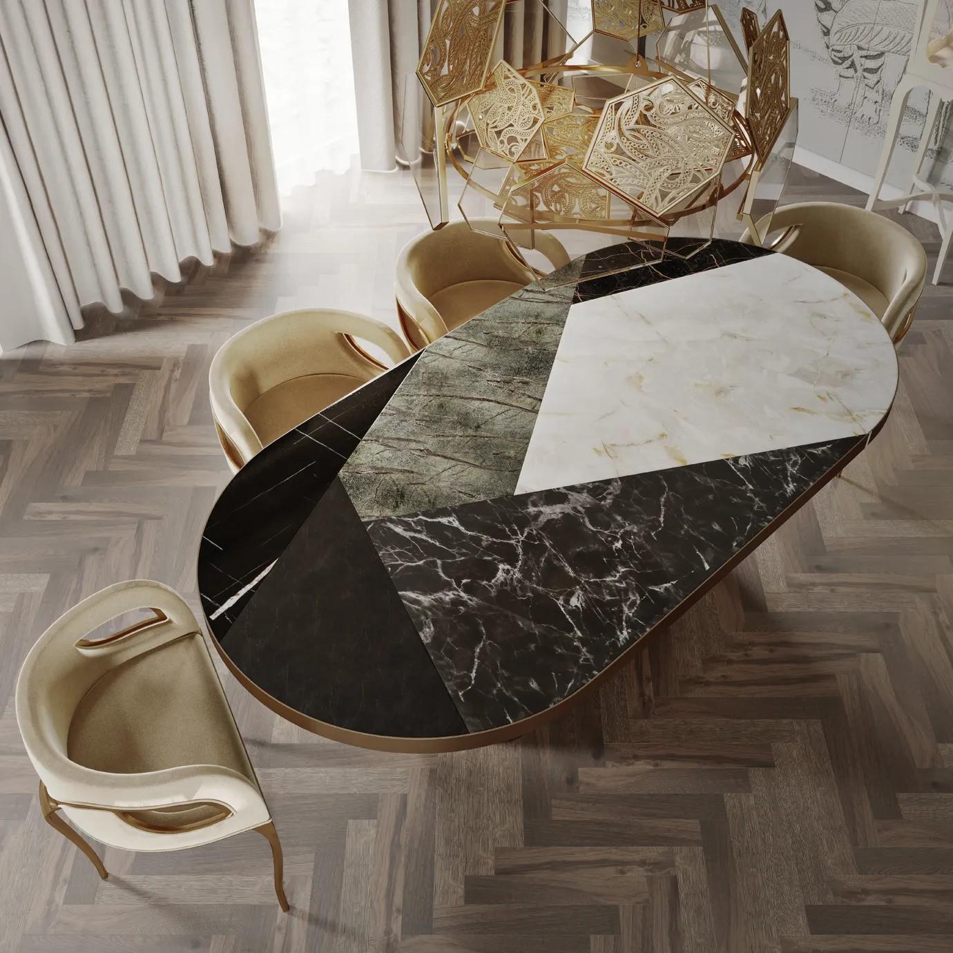 XXIe siècle et contemporain Decodiva Table de salle à manger en marbre doré et araignée en vente