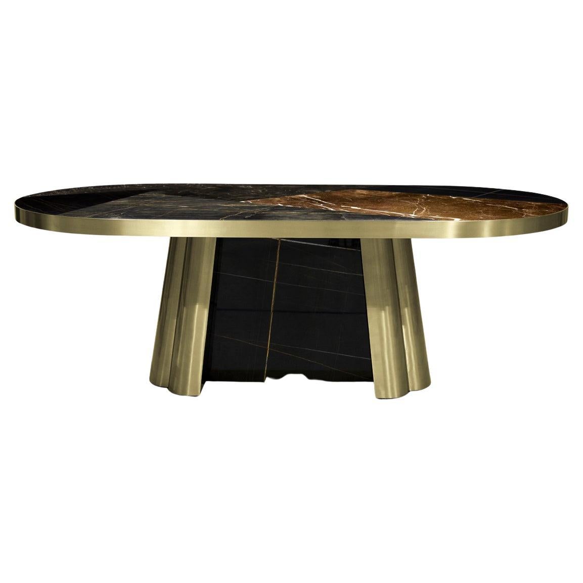 Decodiva Table de salle à manger en granit noir et or en vente
