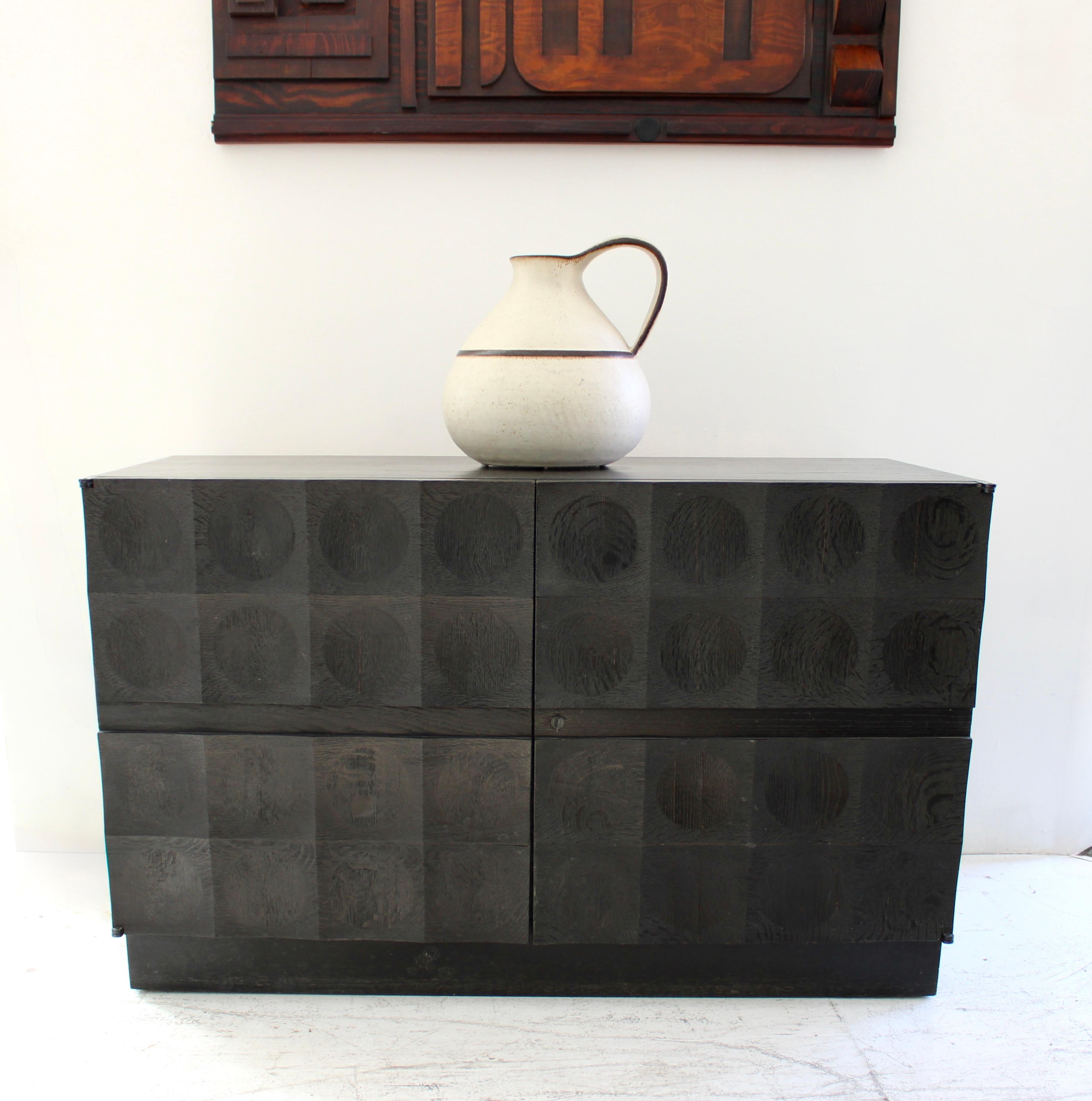 Mid-Century Modern DeCoene Freres Brustalist Stained Black Oak Credneza Sideboard Belgium c1970 For Sale