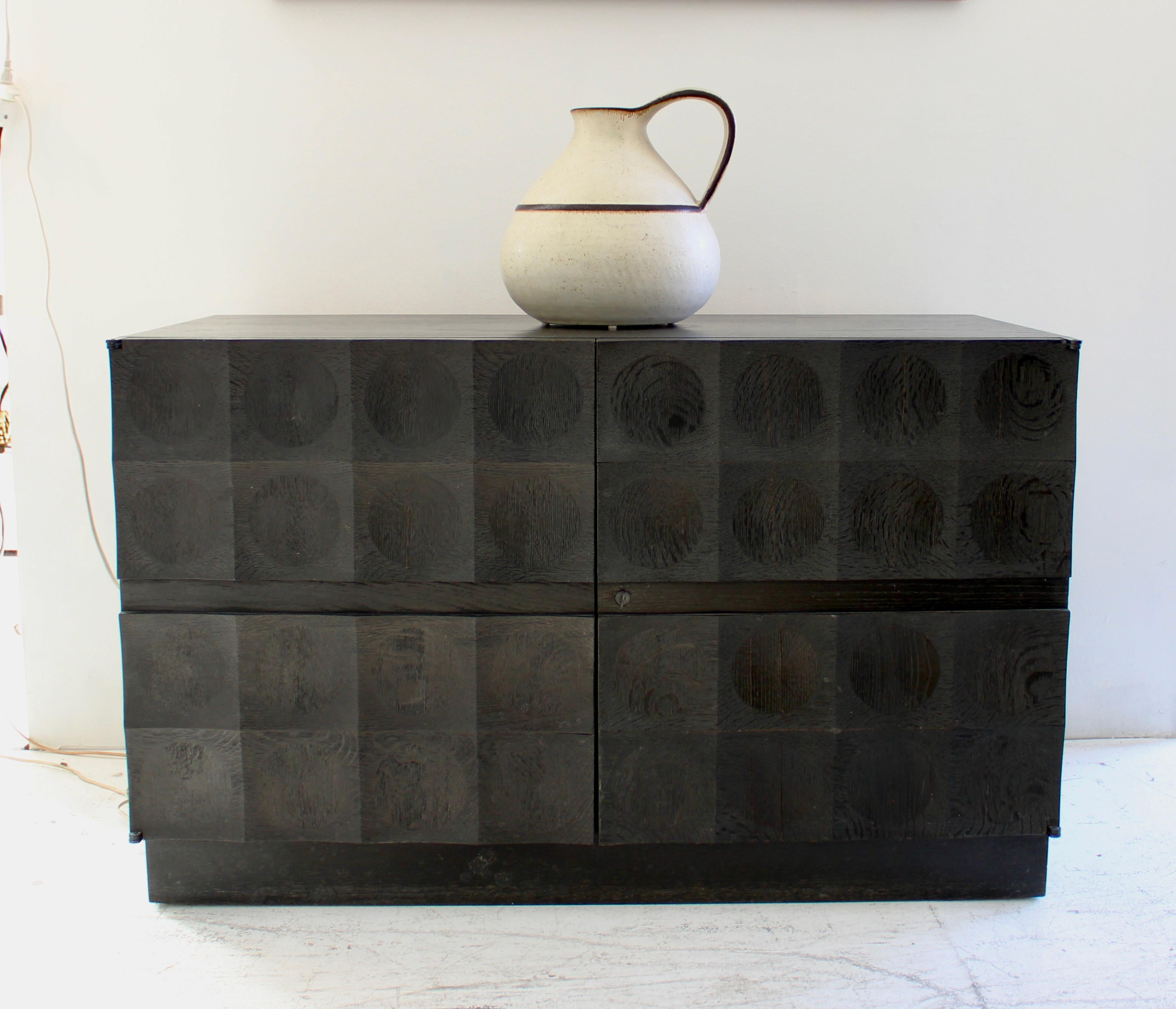 DeCoene Freres Brustalist Stained Black Oak Credneza Sideboard Belgium c1970 In Good Condition For Sale In Chicago, IL