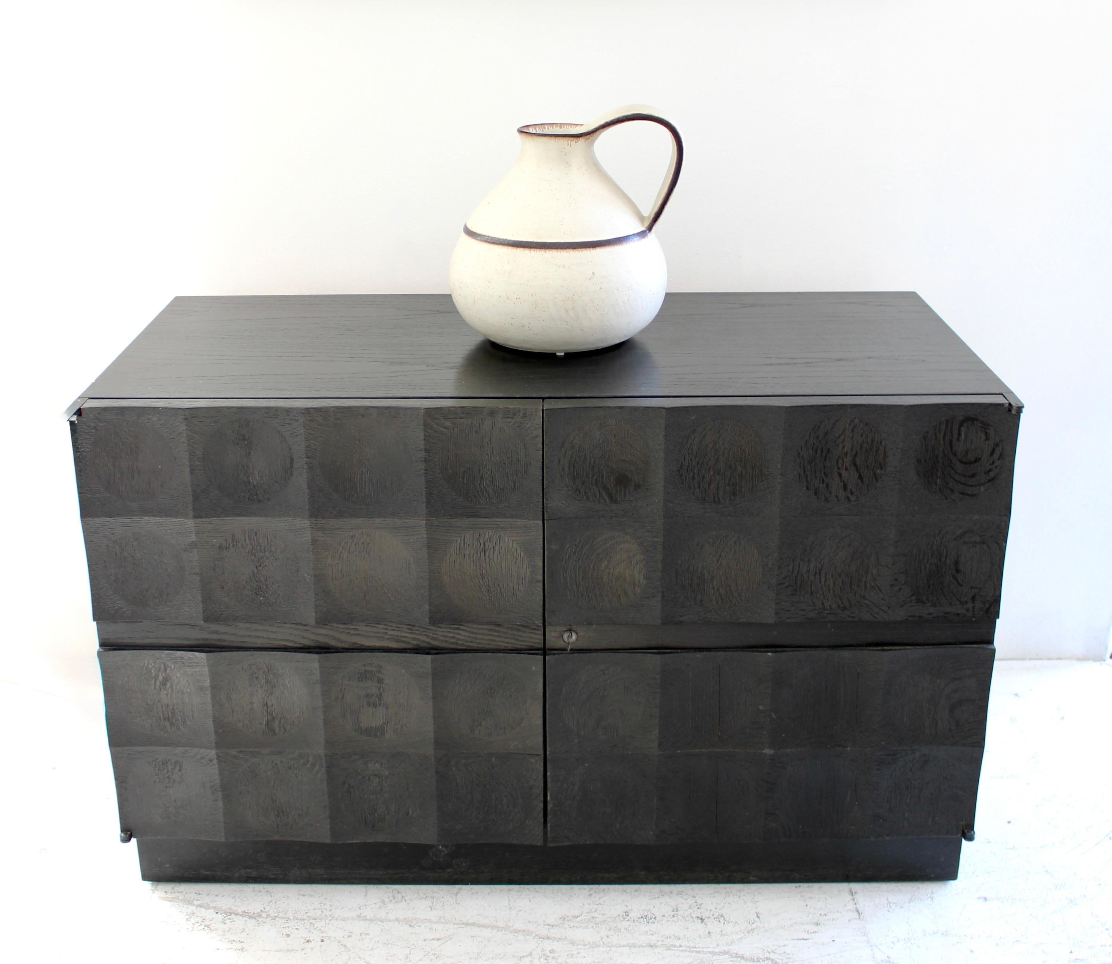 Late 20th Century DeCoene Freres Brustalist Stained Black Oak Credneza Sideboard Belgium c1970 For Sale
