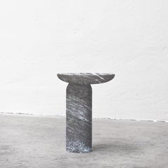 Decomplexe, Dark Grey Marble Side Table Sculpted by Frederic Saulou