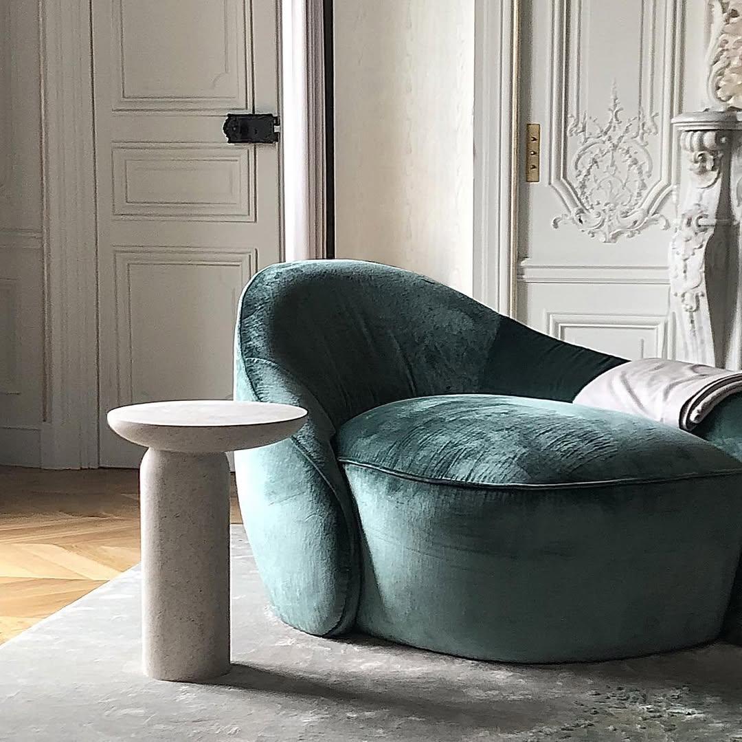 Organic Form White Stone Side Table Sculpted by Frederic Saulou For Sale 1