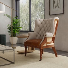 Deconstructed Georgian Wing Chair, Linen & Leather