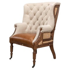 Deconstructed Georgian Wing Chair, Linen & Leather
