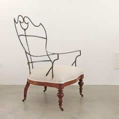 Deconstructed Iron Back Skeleton Frame French Armchair, 1880s