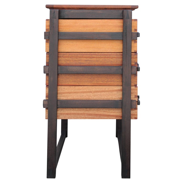 Mahogany Deconstructed Pair of Custom Made Modernist Nightstands / Side Tables For Sale