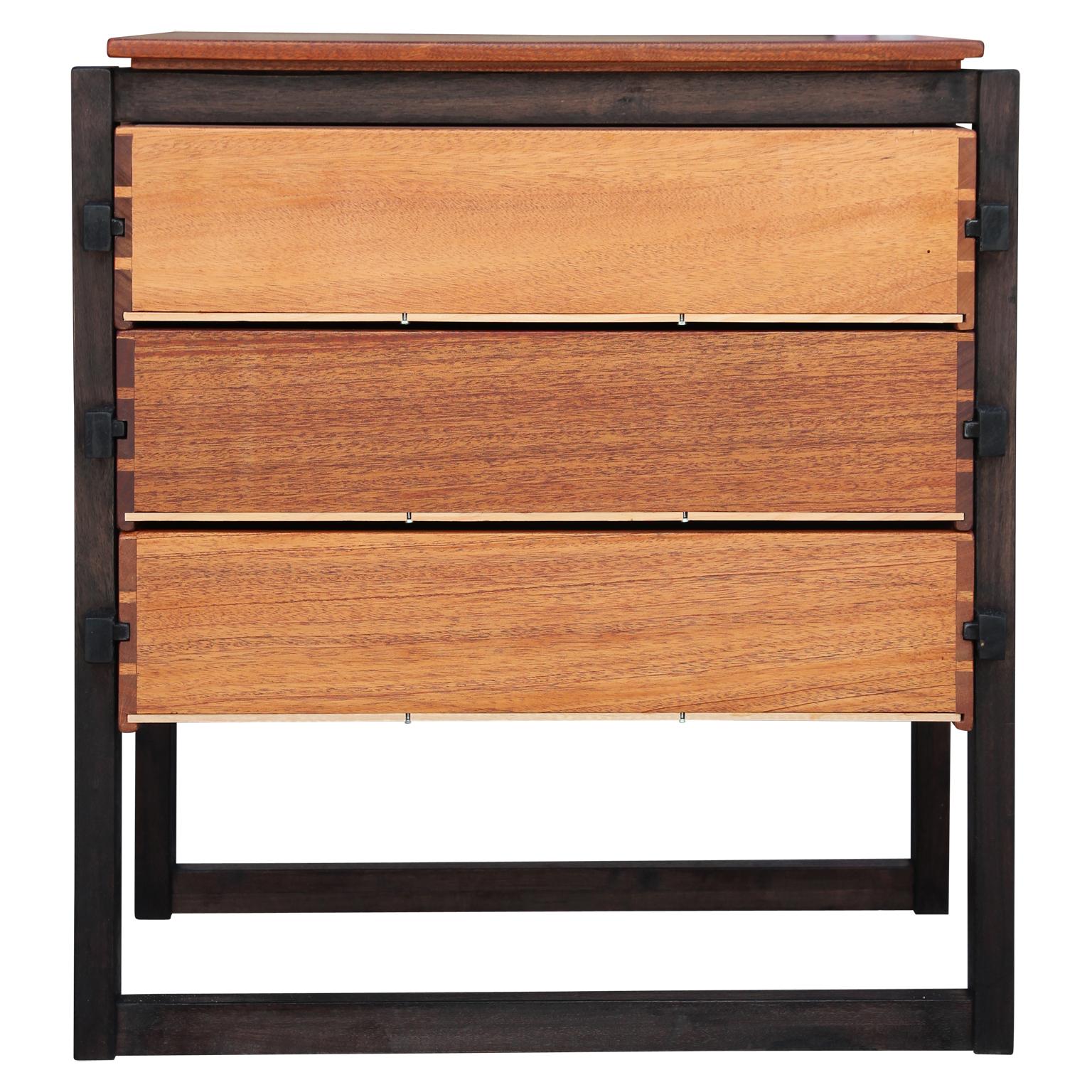 Mahogany Deconstructed Pair of Custom Made Modernist Nightstands / Side Tables