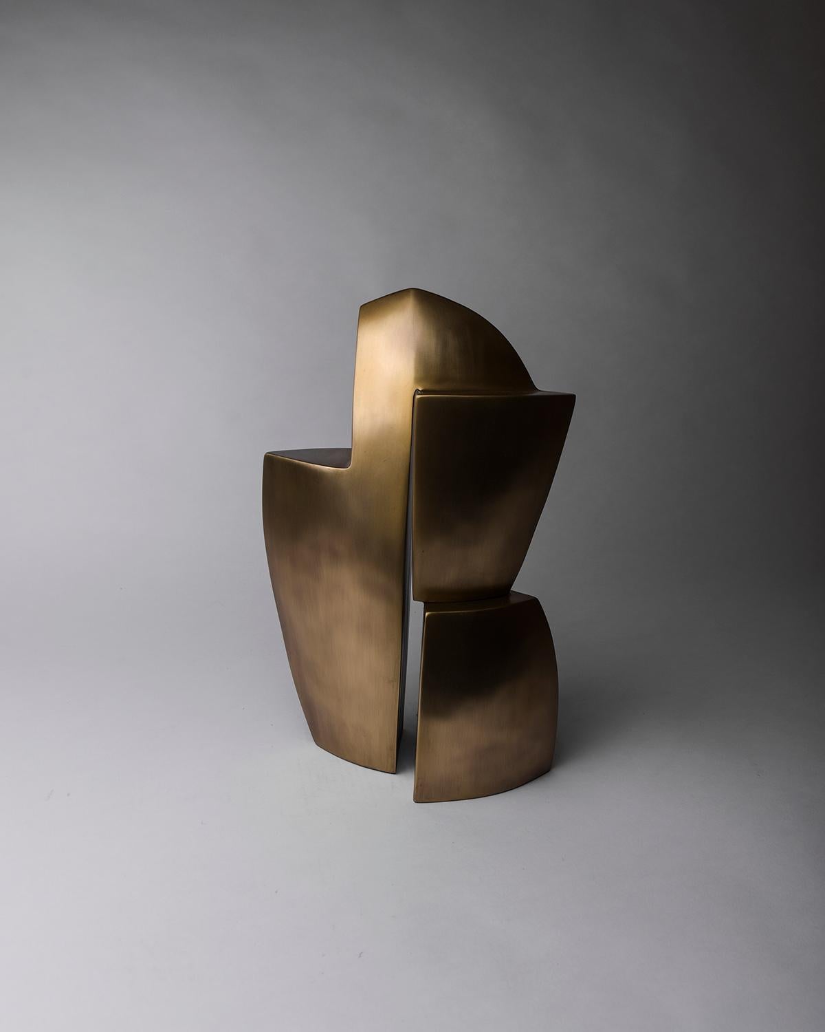 Contemporary Deconstructed Tower Sculpture in Bronze-Patina Brass by Patrick Coard, Paris For Sale