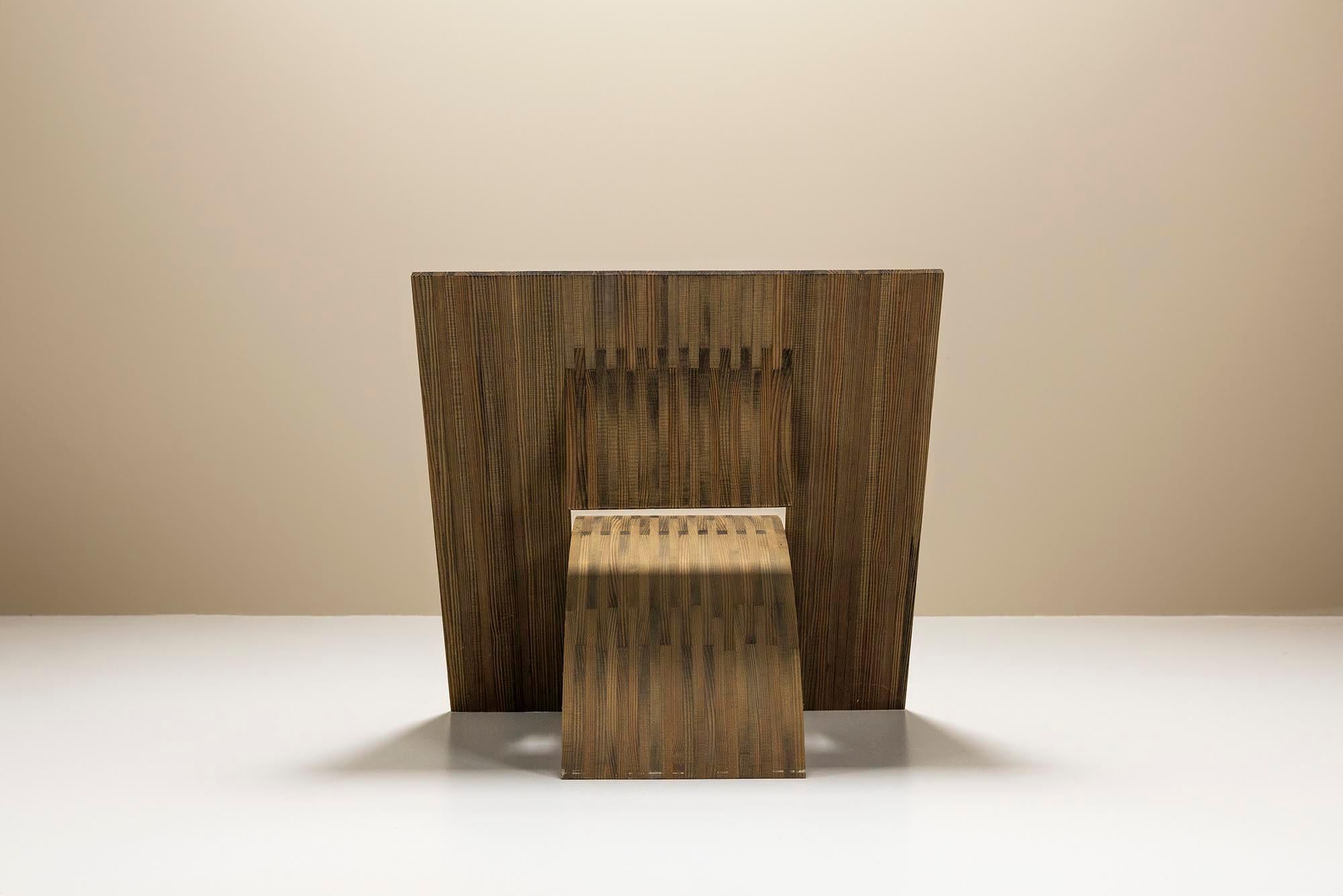 Post-Modern Deconstructivist Angled Square Chair in Wood, Netherlands 1980s For Sale