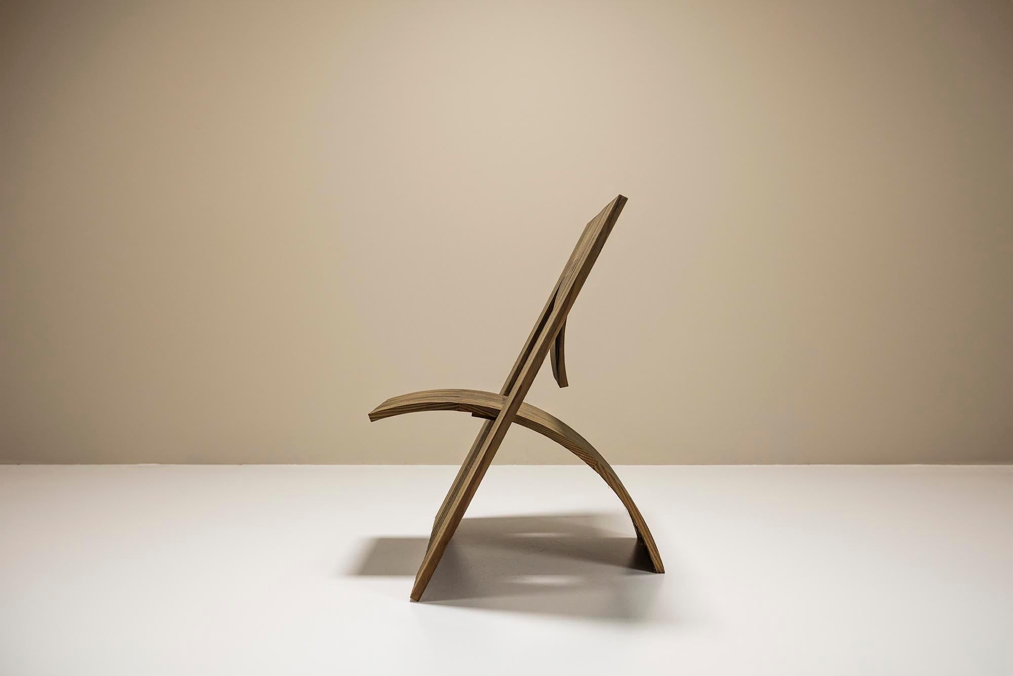 Dutch Deconstructivist Angled Square Chair in Wood, Netherlands 1980s For Sale