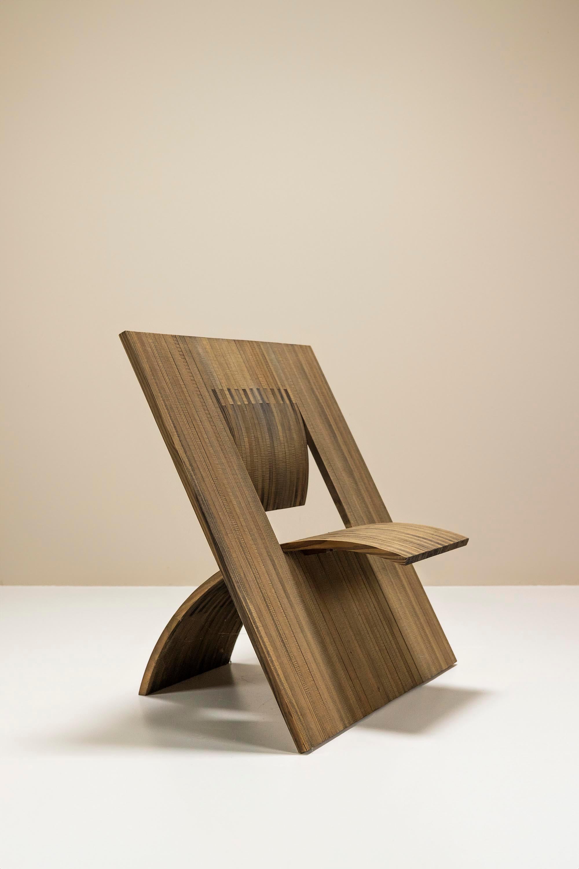 Late 20th Century Deconstructivist Angled Square Chair in Wood, Netherlands 1980s For Sale