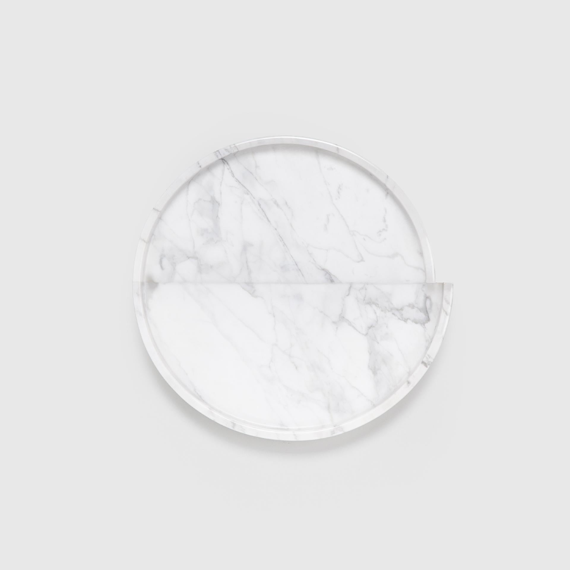 Contemporary Deconstructivist Modern Tray by Sandro Lopez, Italian White Statuary Marble For Sale