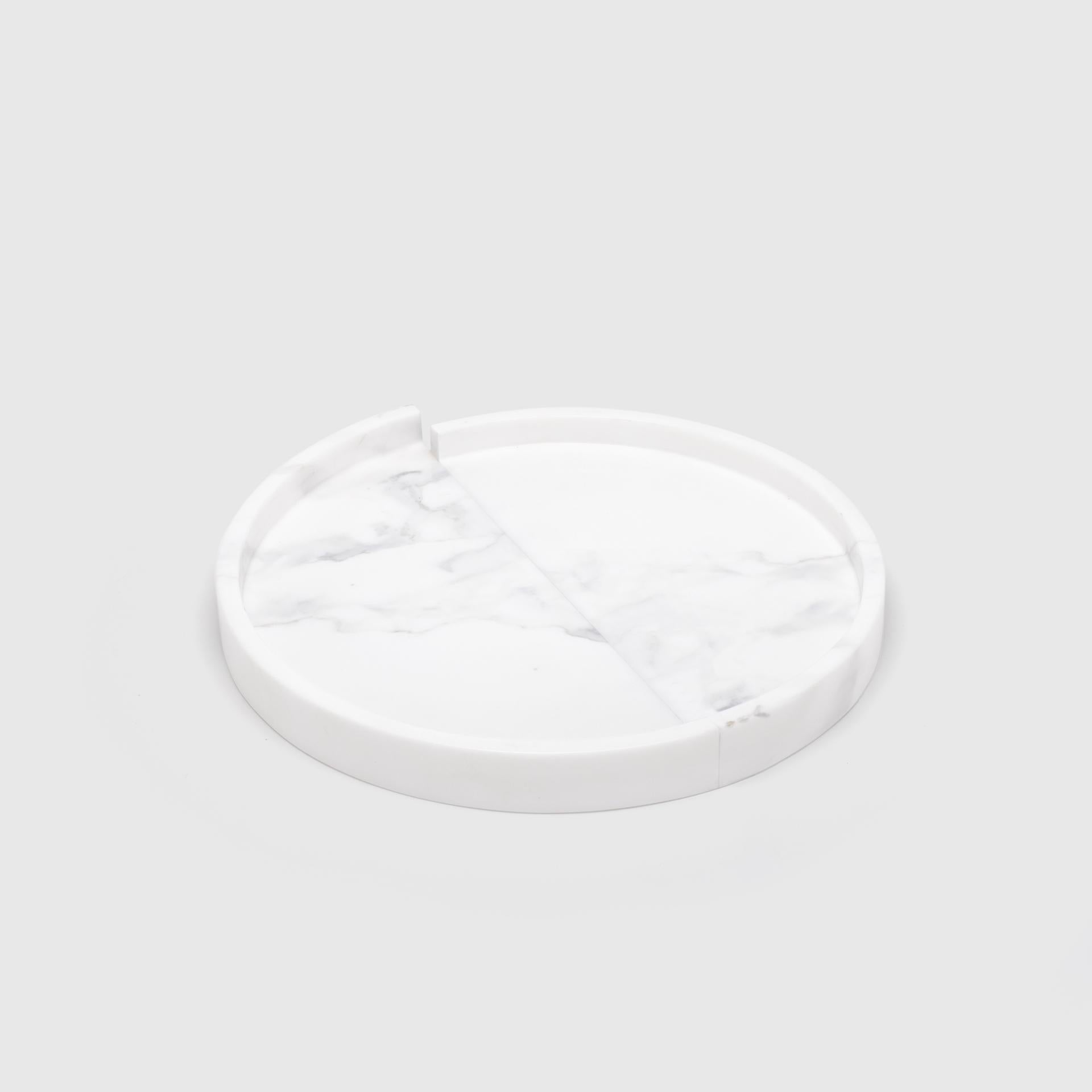 Deconstructivist Modern Tray by Sandro Lopez, Italian White Statuary Marble For Sale 1