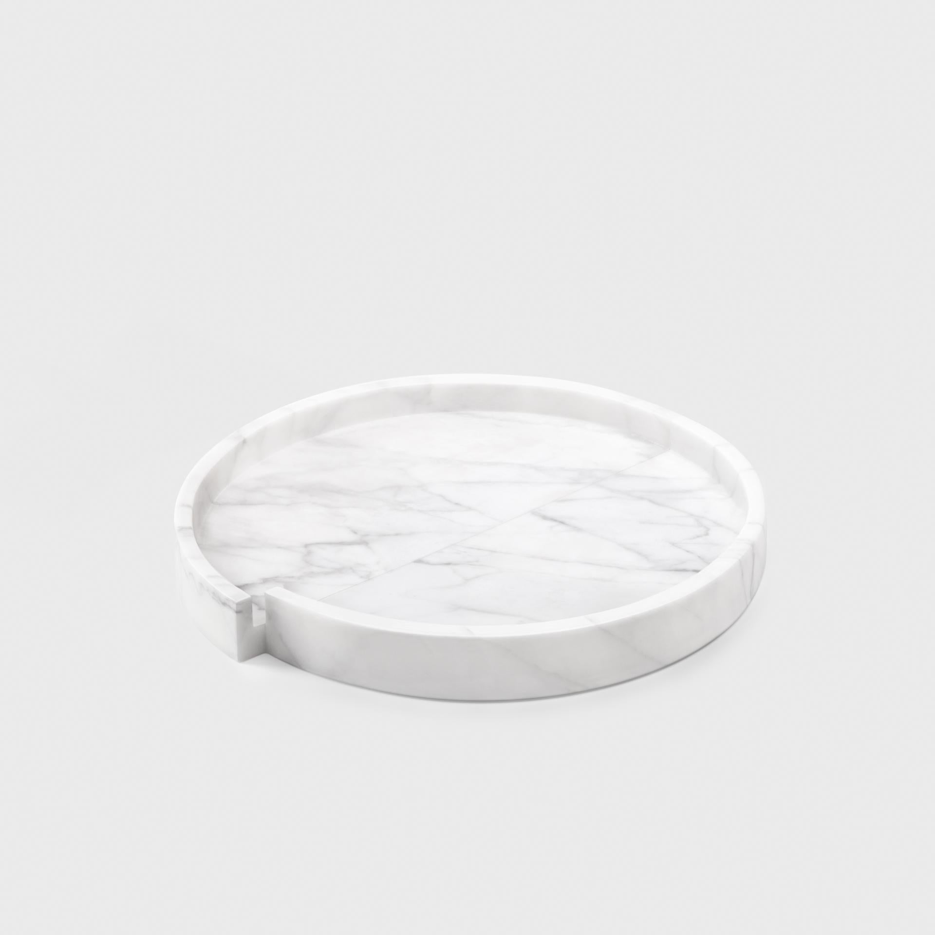 Deconstructivist Modern Tray by Sandro Lopez, Italian White Statuary Marble For Sale 2