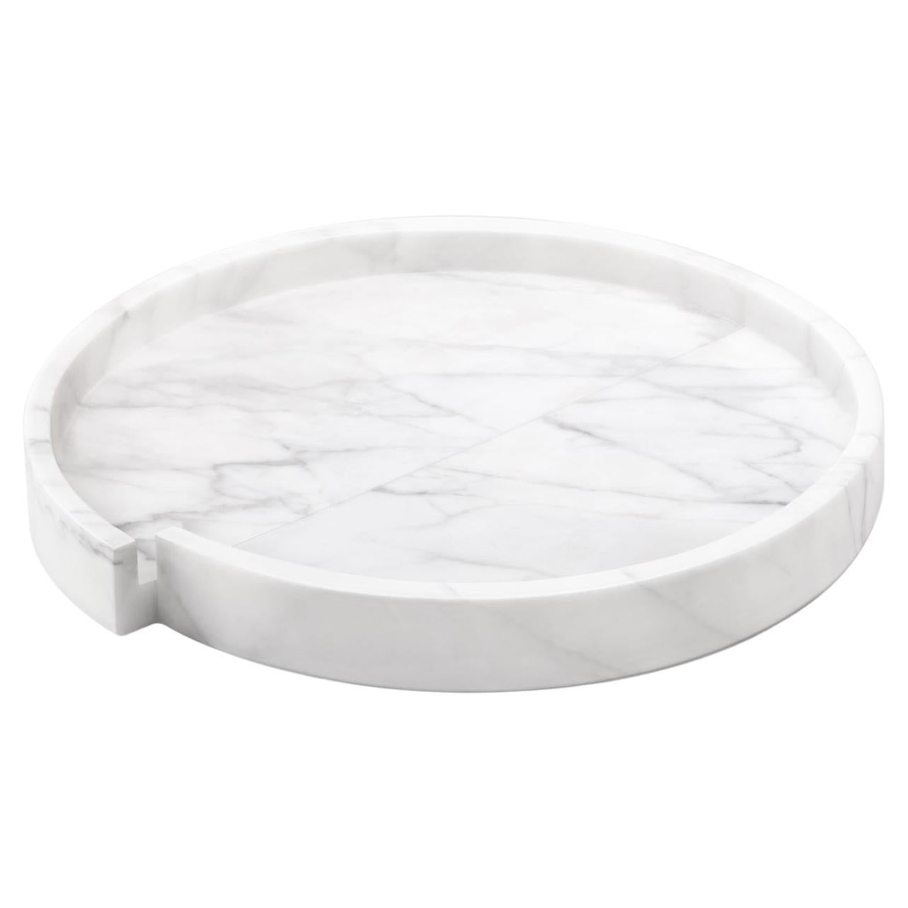 Deconstructivist Modern Tray by Sandro Lopez, Italian White Statuary Marble For Sale