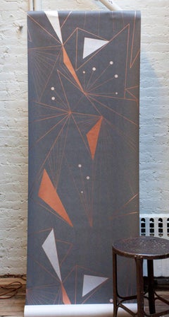 Decoprism Screen Printed Metallic Copper, Bronze & Silver on Graphite Wallpaper