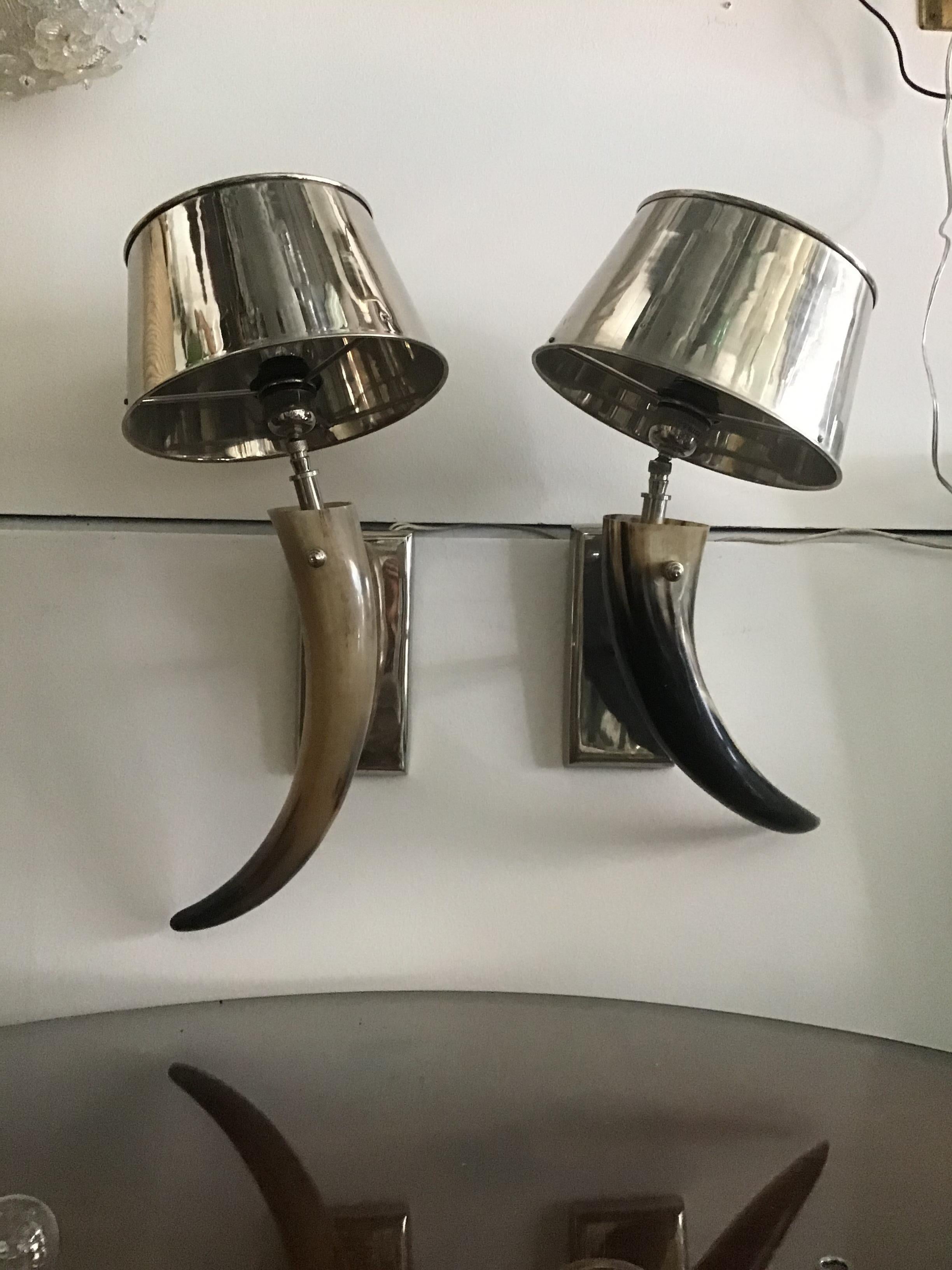 Decor Line Sconces Horn and Steel, 1980, Italy 6