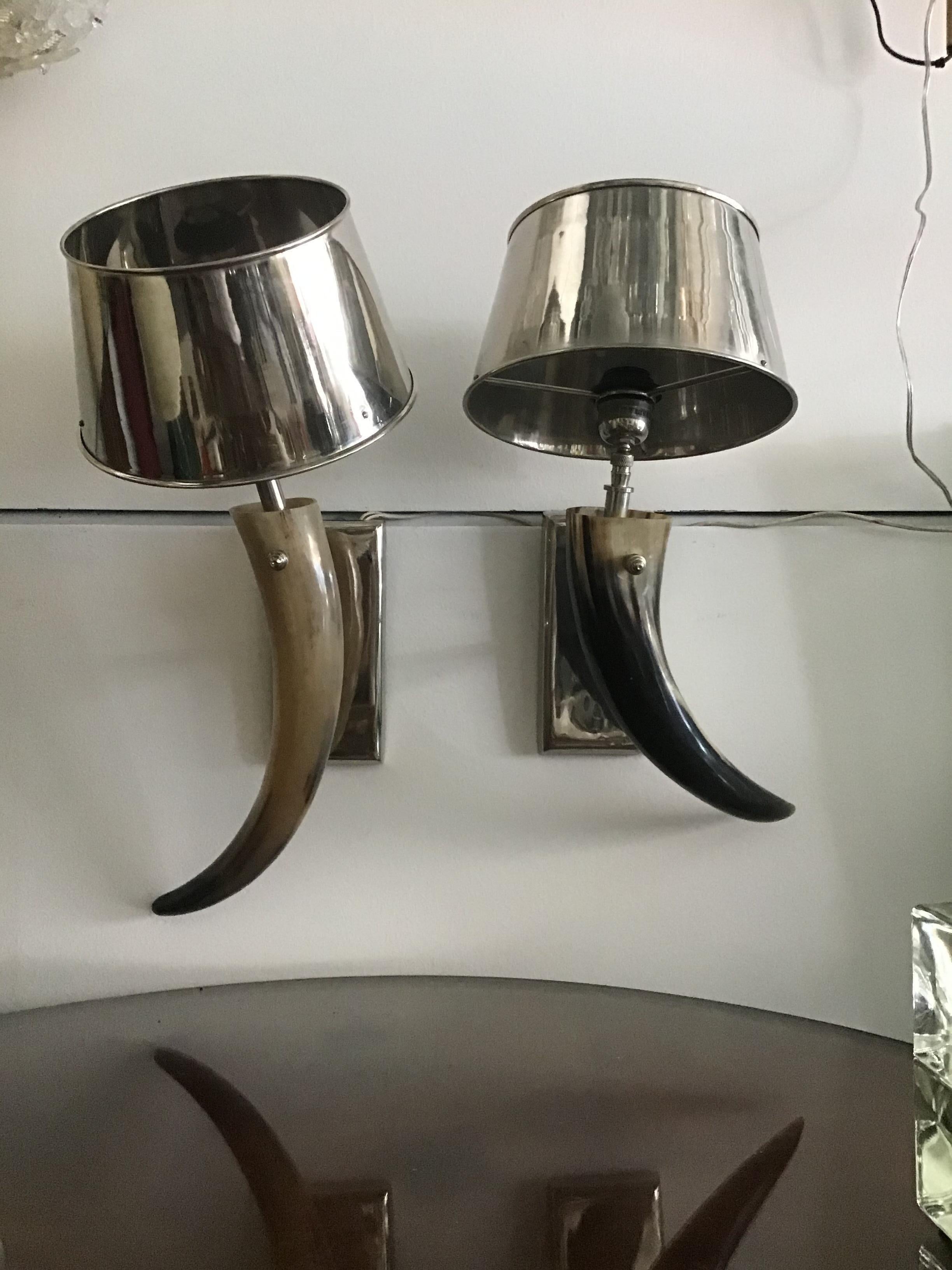 Decor Line Sconces Horn and Steel, 1980, Italy 7