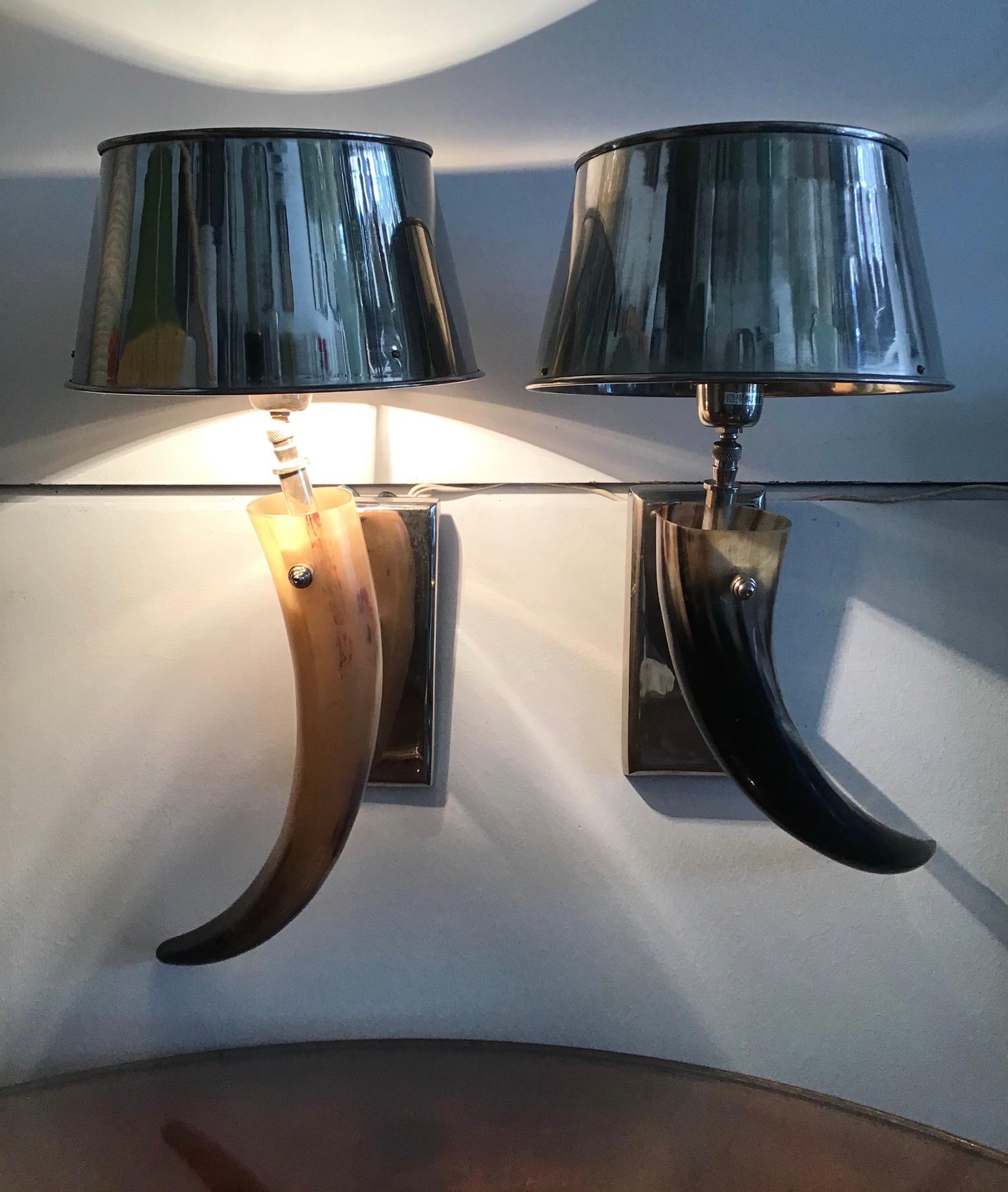 Rare sconces of horn and steel, 1980, Italy.