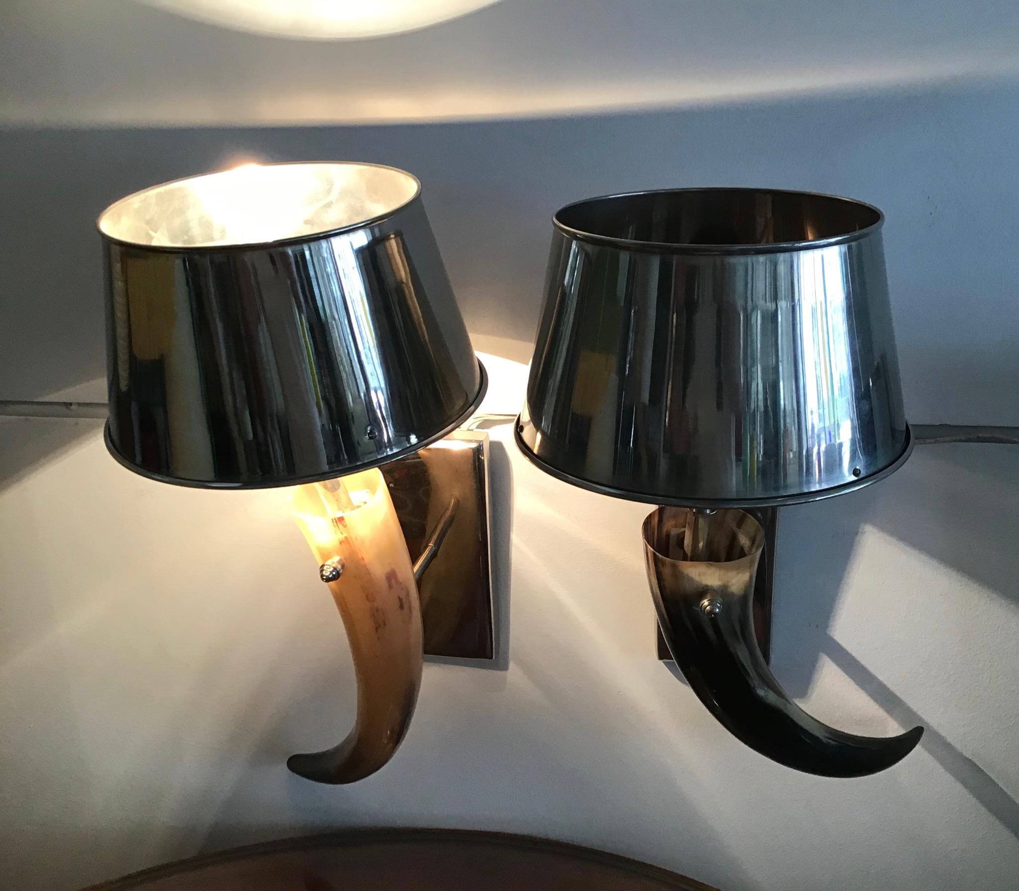 Decor Line Sconces Horn and Steel, 1980, Italy In Excellent Condition In Milano, IT