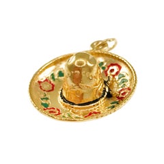 Decorated 14K Yellow Gold Enamel Sombrero Pendant