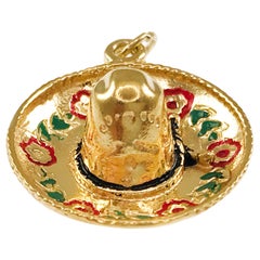 Pendentif Sombrero en or jaune 14K émaillé et décoré