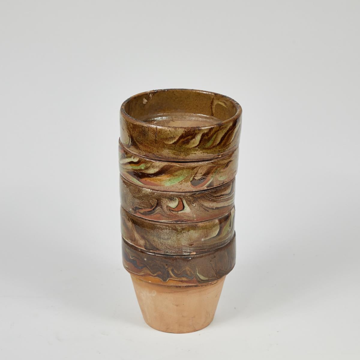 Decorated and glazed rim pots from 1960s, England. Can be individually sold.