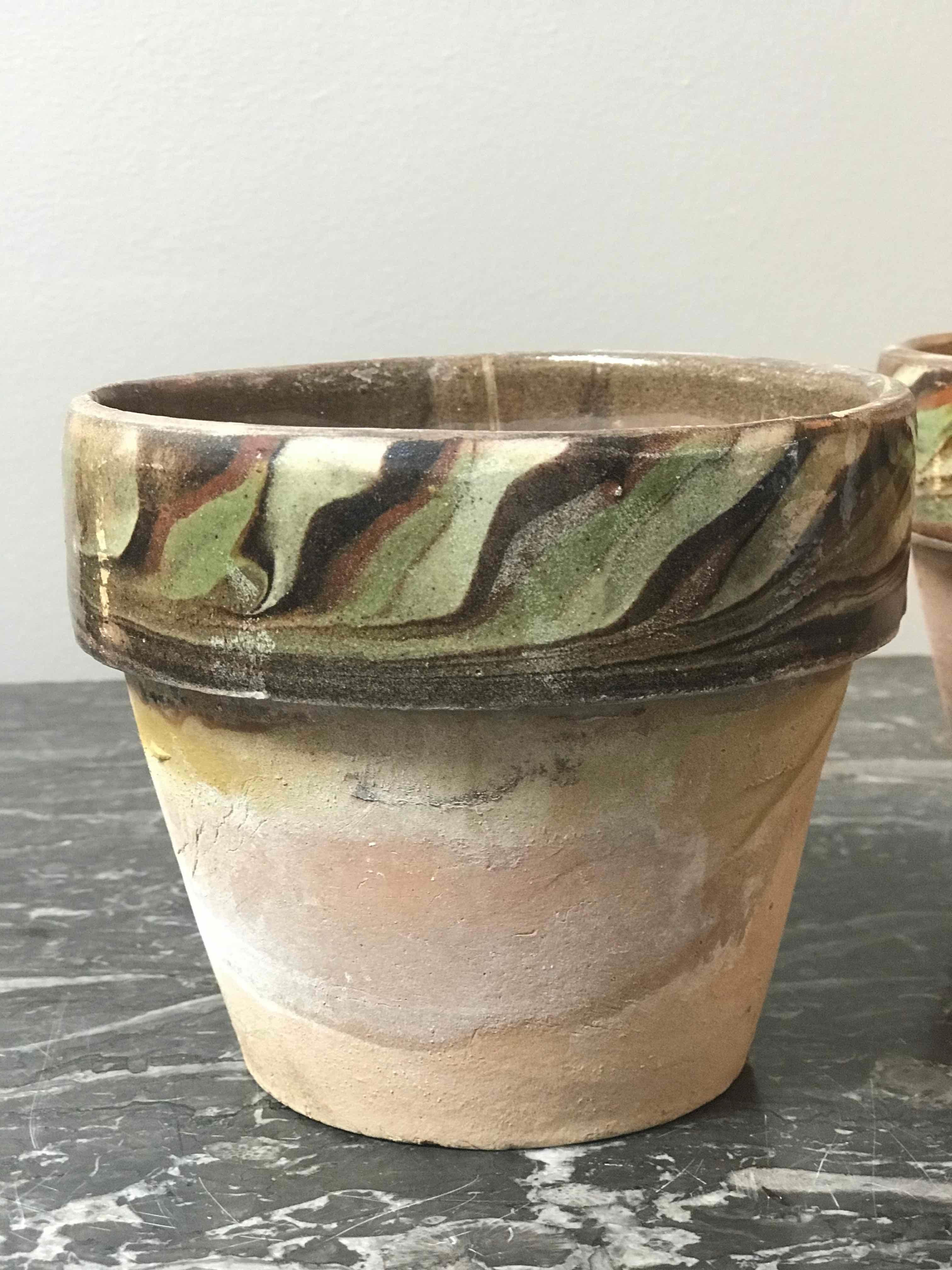English Decorated and Glazed Rim Pots from 1960s England