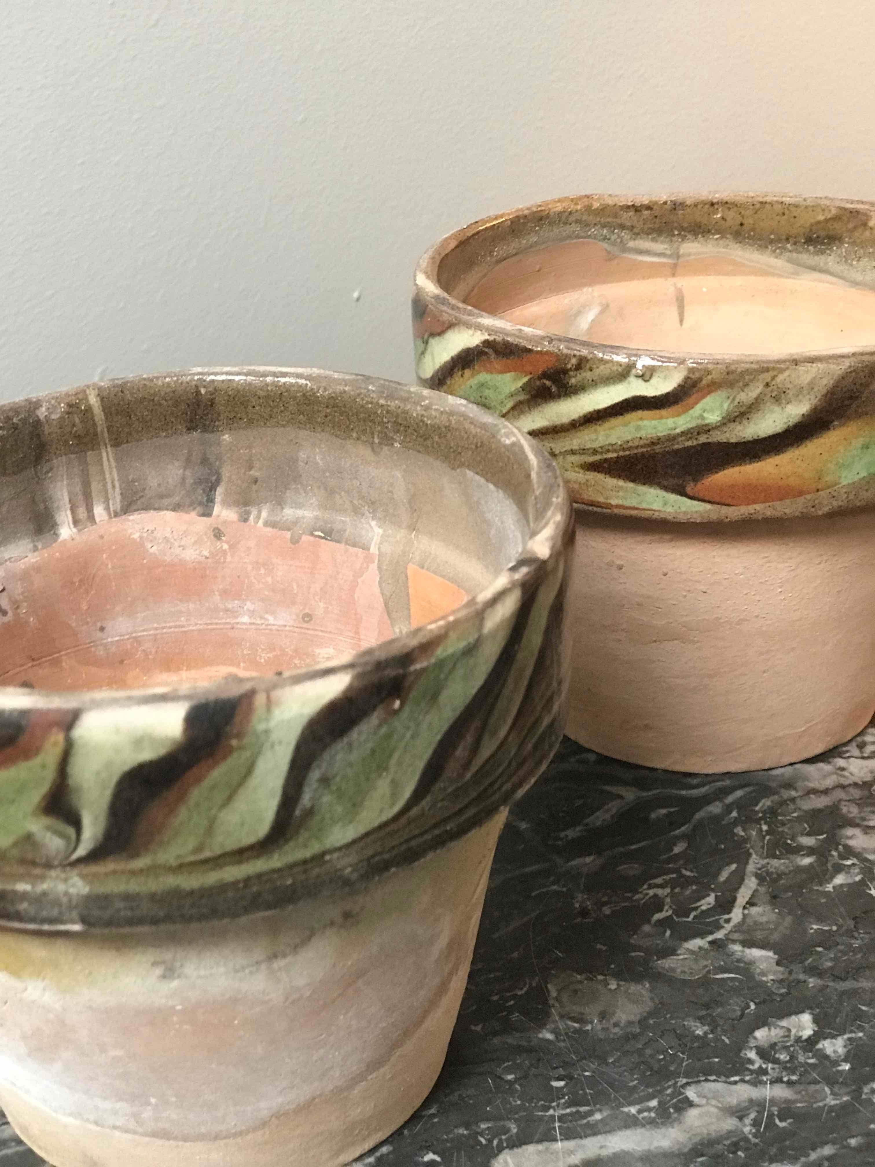 20th Century Decorated and Glazed Rim Pots from 1960s England