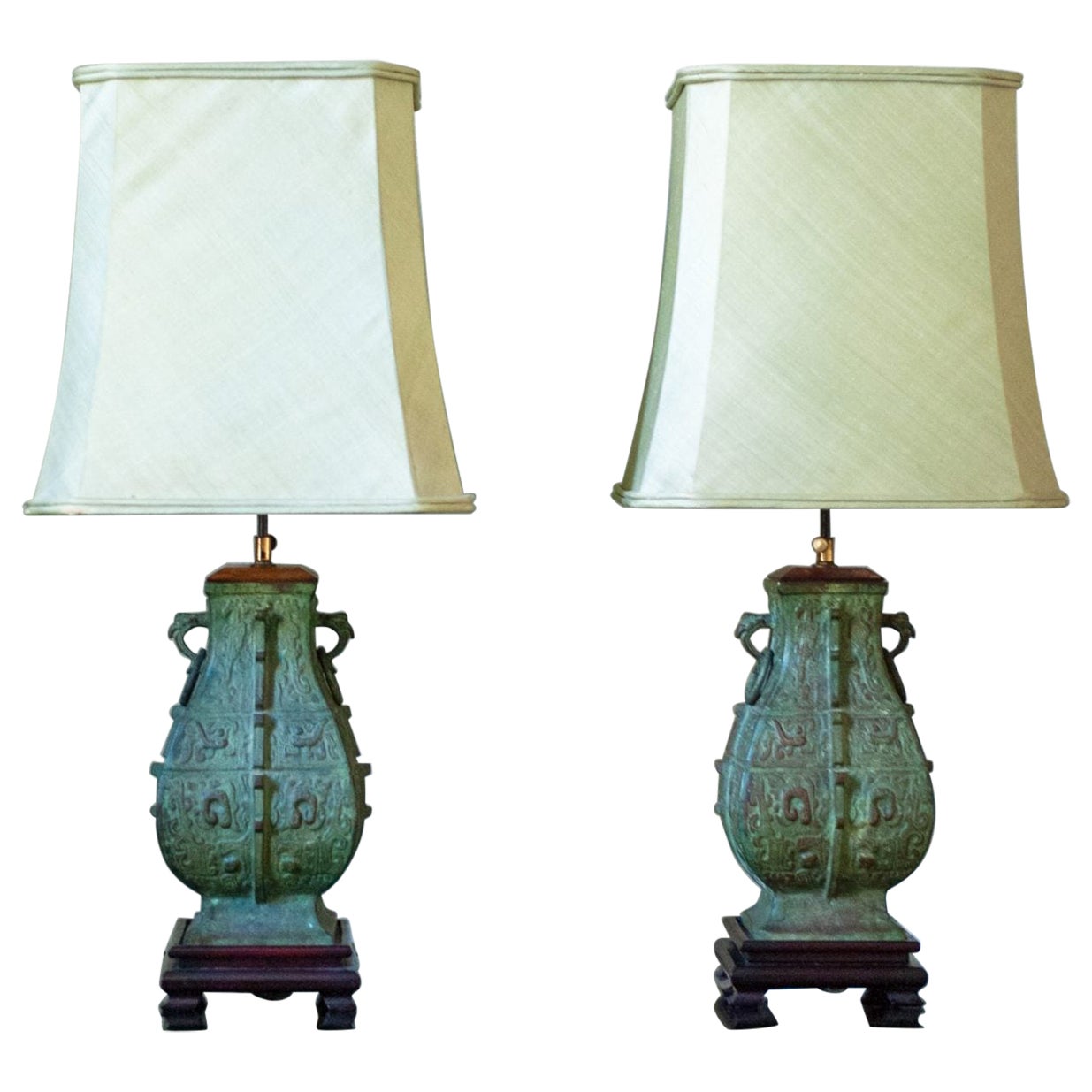 Decorated Bronze Lamps – 1960s For Sale