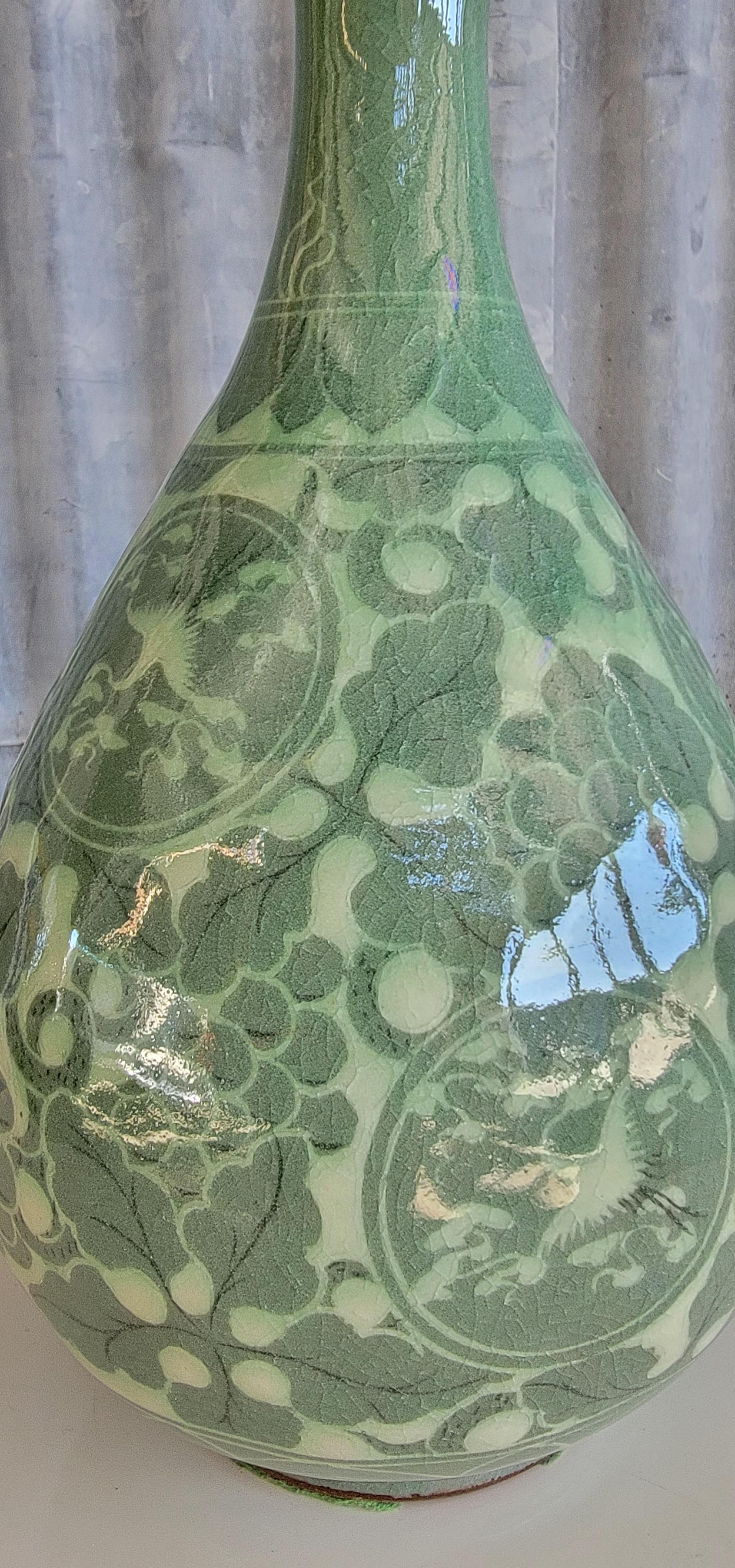20th Century Decorated Celadon Vase For Sale