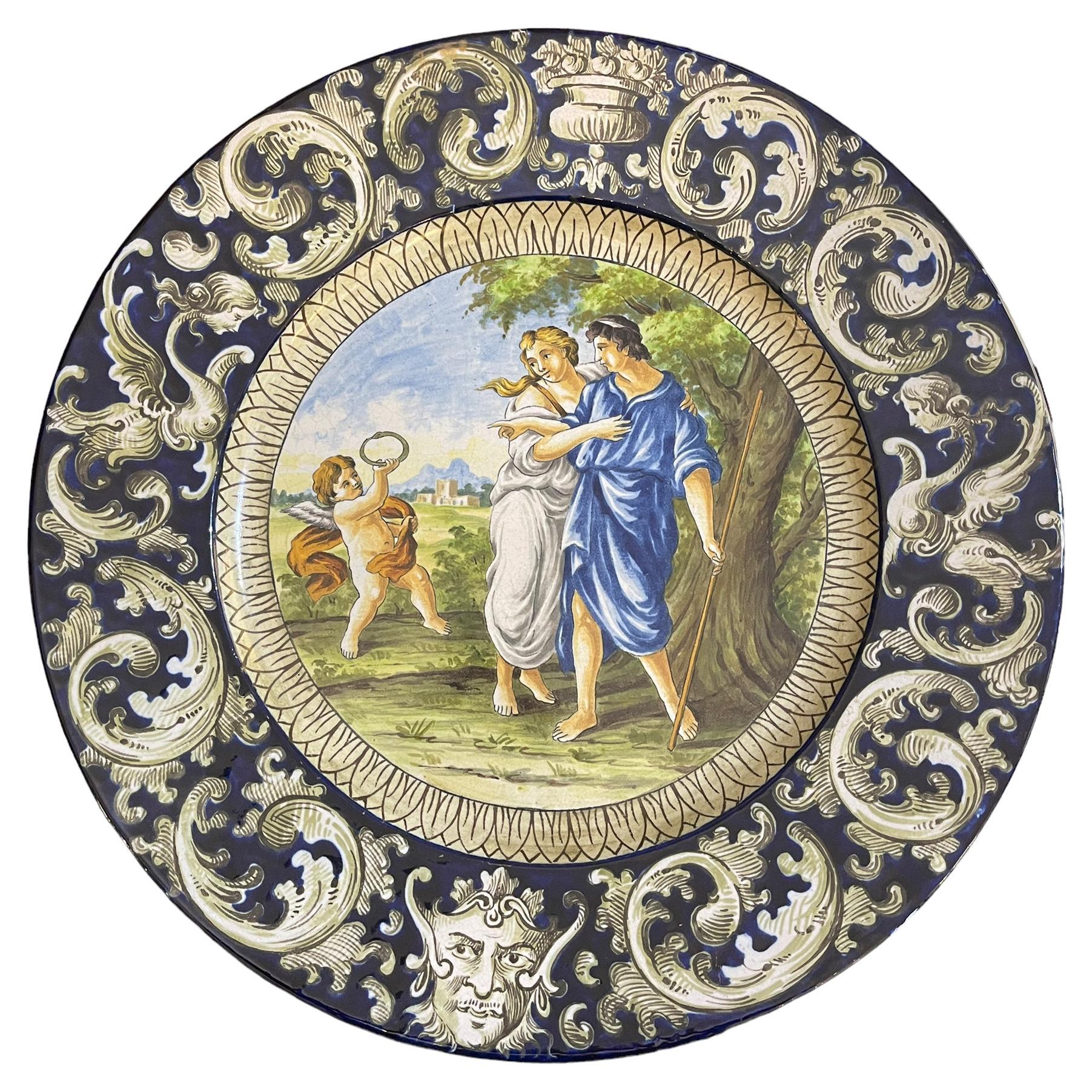 Decorated ceramic plate, 19th century, mythological scene