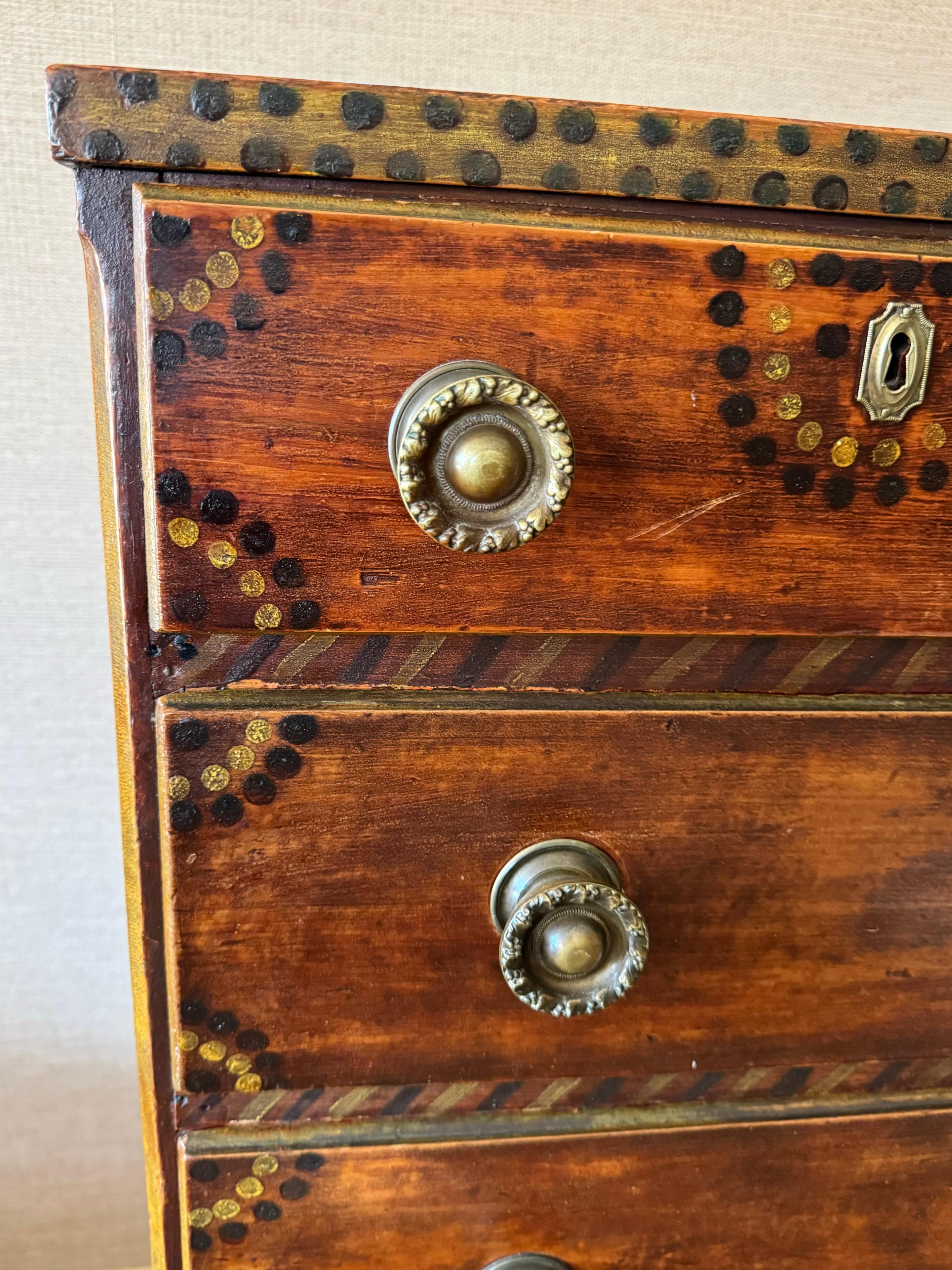 American Antique Painted & Decorated Chest with Drawers For Sale