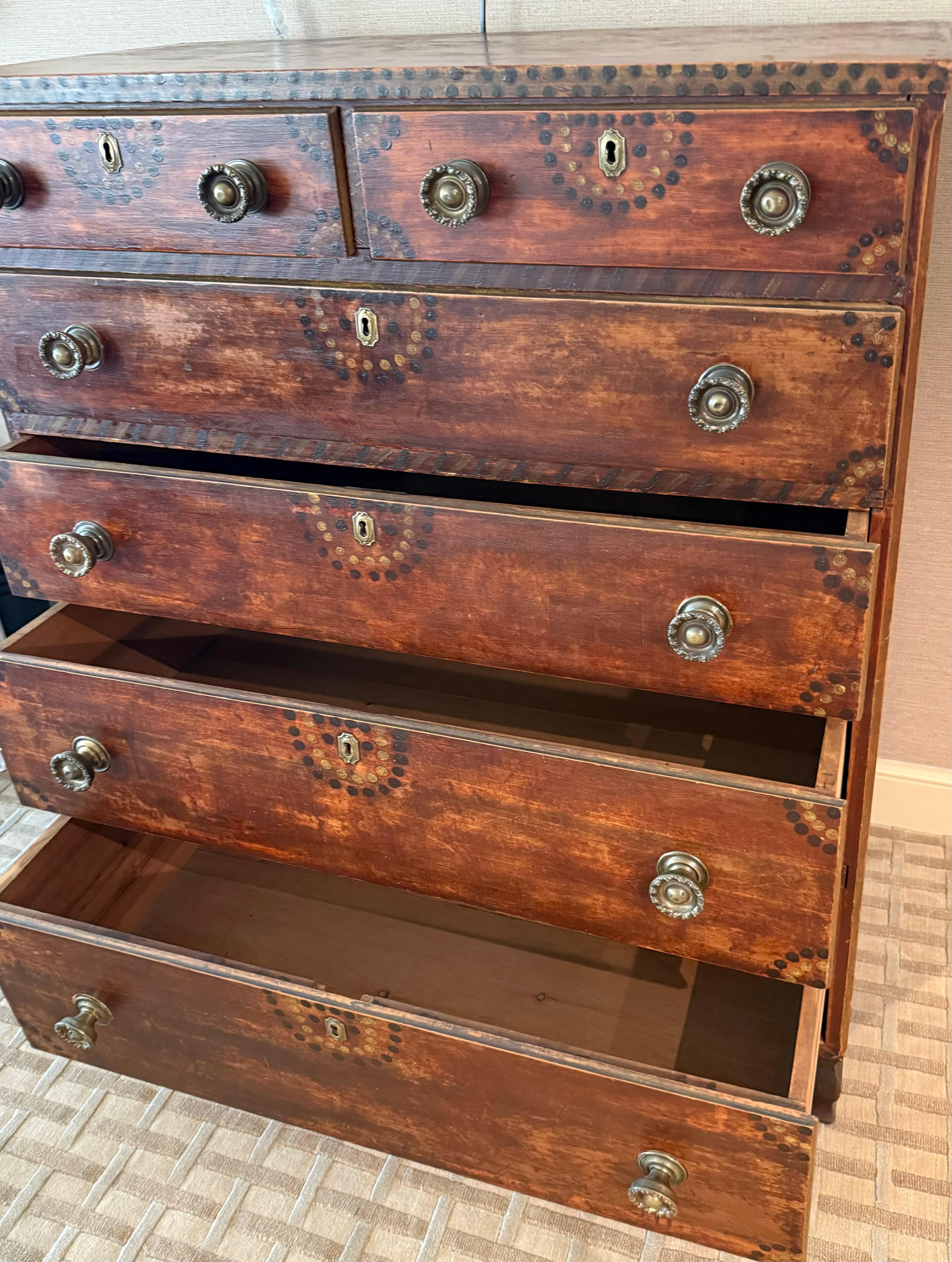 Mid-19th Century Antique Painted & Decorated Chest with Drawers For Sale