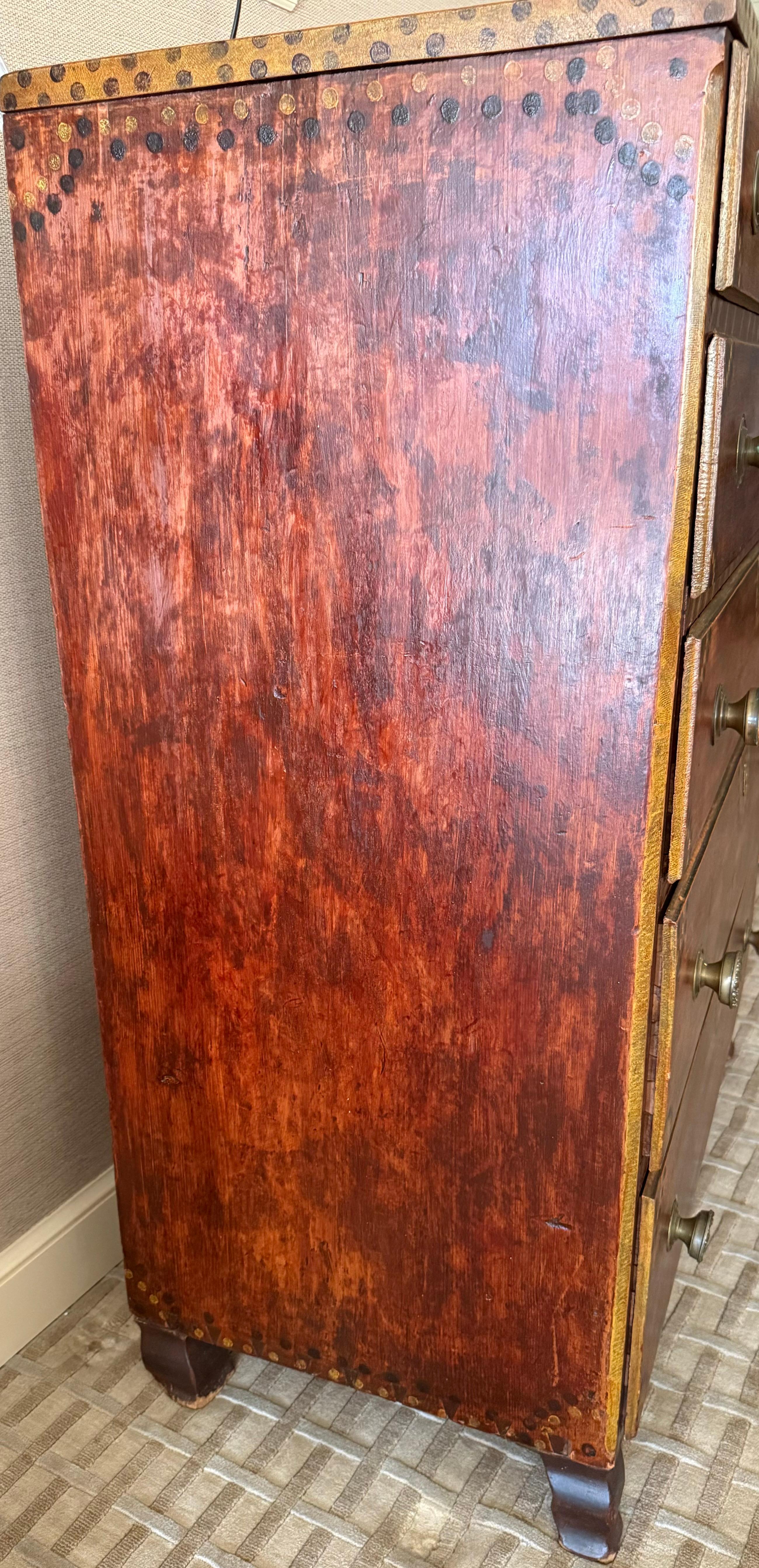 Antique Painted & Decorated Chest with Drawers For Sale 1